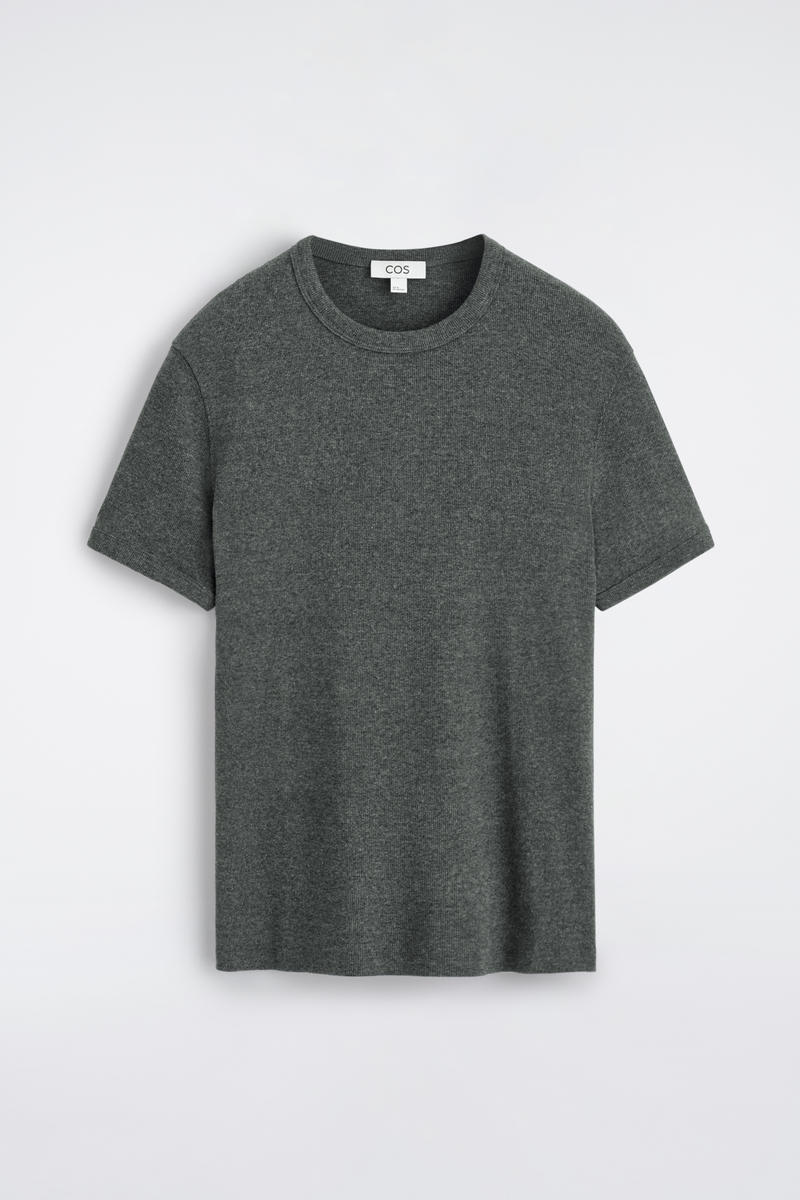 Slim Ribbed Cotton T-Shirt in Gray