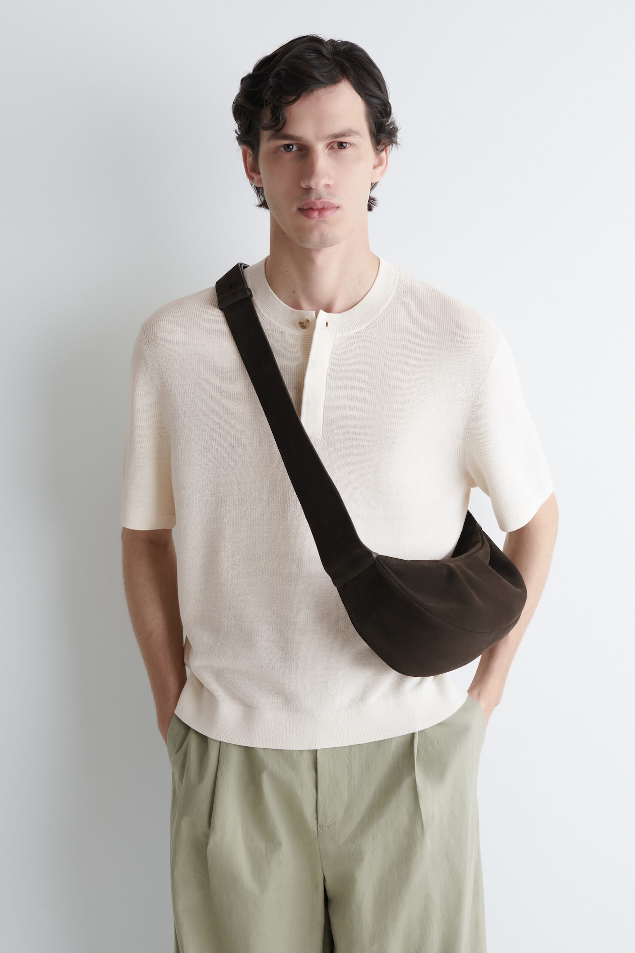 SWING CROSSBODY BAG - SPLIT SUEDE — DARK BROWN