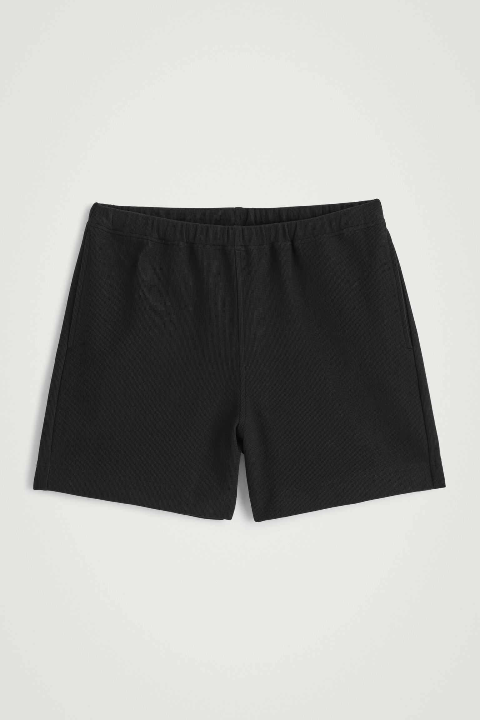 SHORT EN JERSEY DE COTON TEXTURÉ - NOIR/TAUPE CLAIR - 2