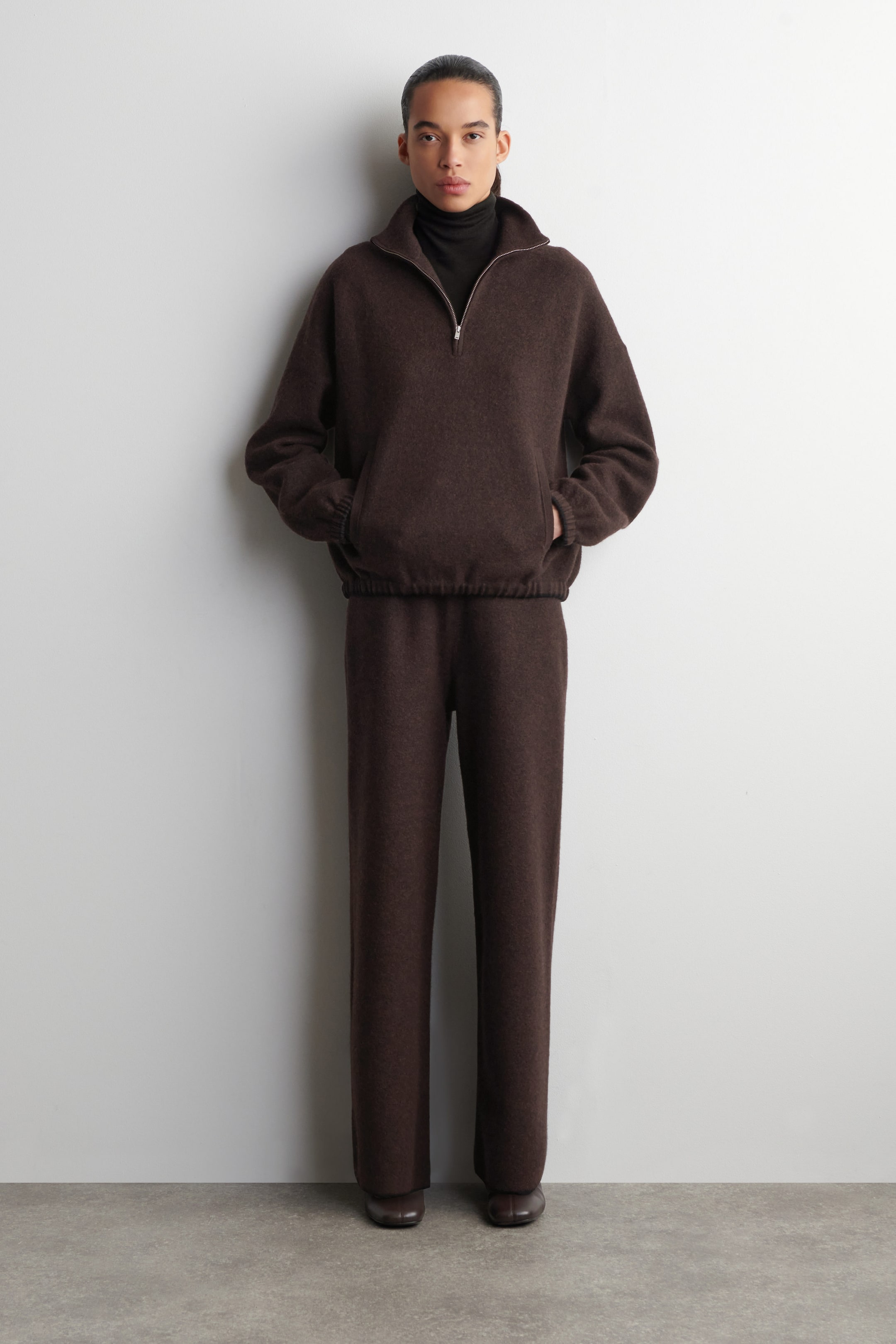 BOILED MERINO WOOL WIDE-LEG PANTS