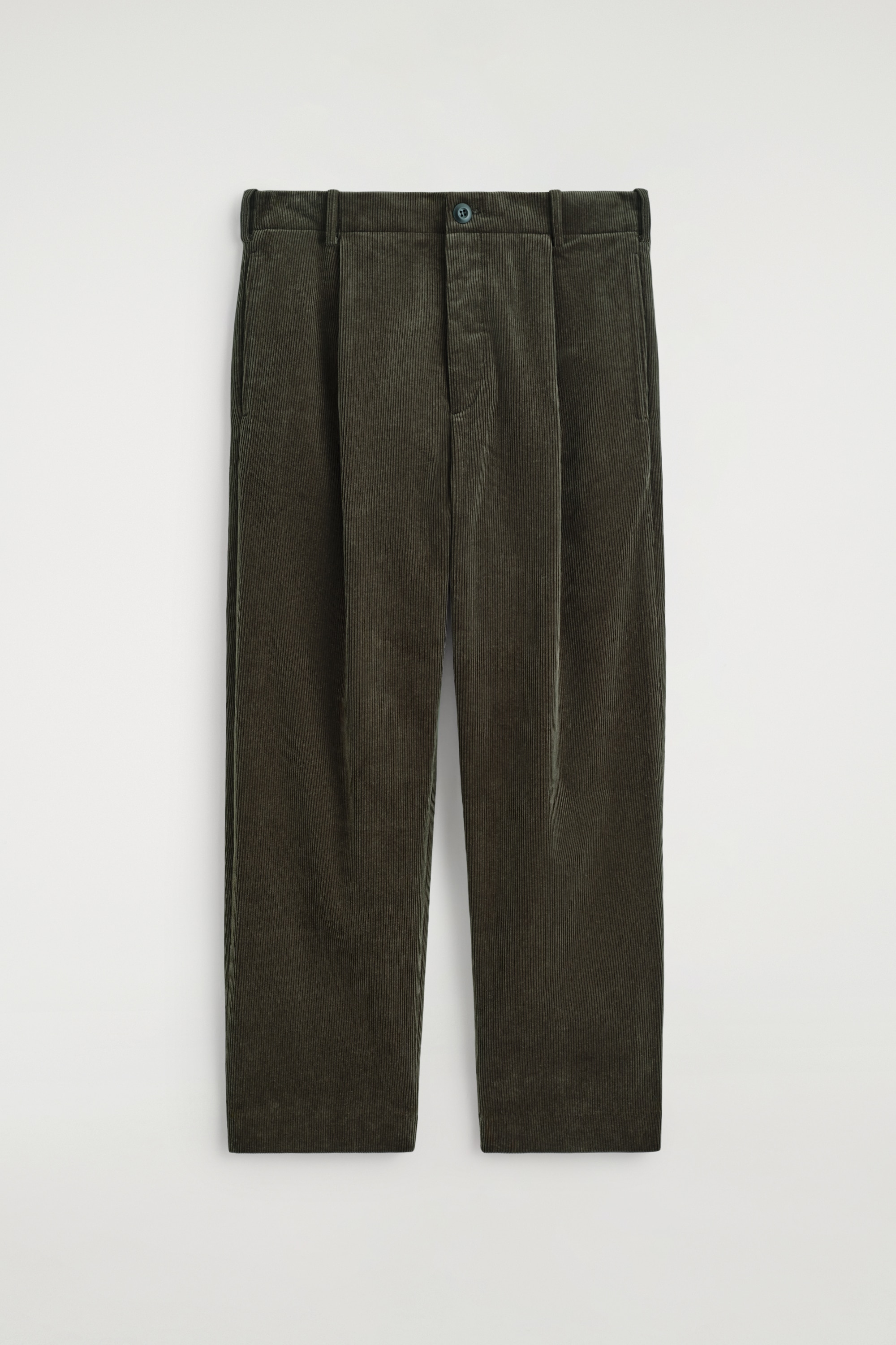 PLEATED CORDUROY STRAIGHT-LEG TROUSERS - DARK KHAKI/NAVY