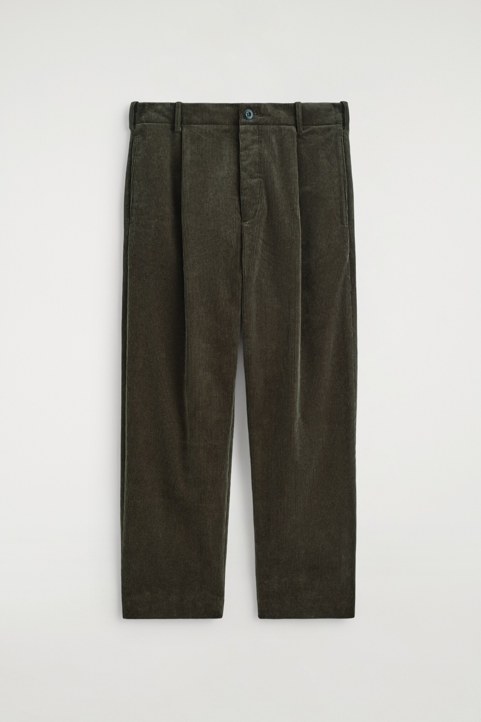 PANTALON DROIT À PLIS EN VELOURS CÔTELÉ - KAKI FONCÉ/BLEU MARINE - 2