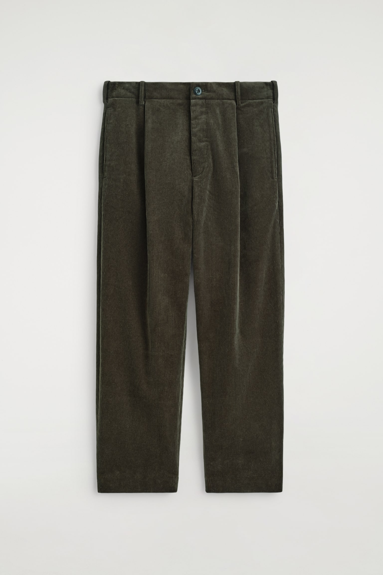 PANTALON DROIT À PLIS EN VELOURS CÔTELÉ - KAKI FONCÉ/BLEU MARINE - 2