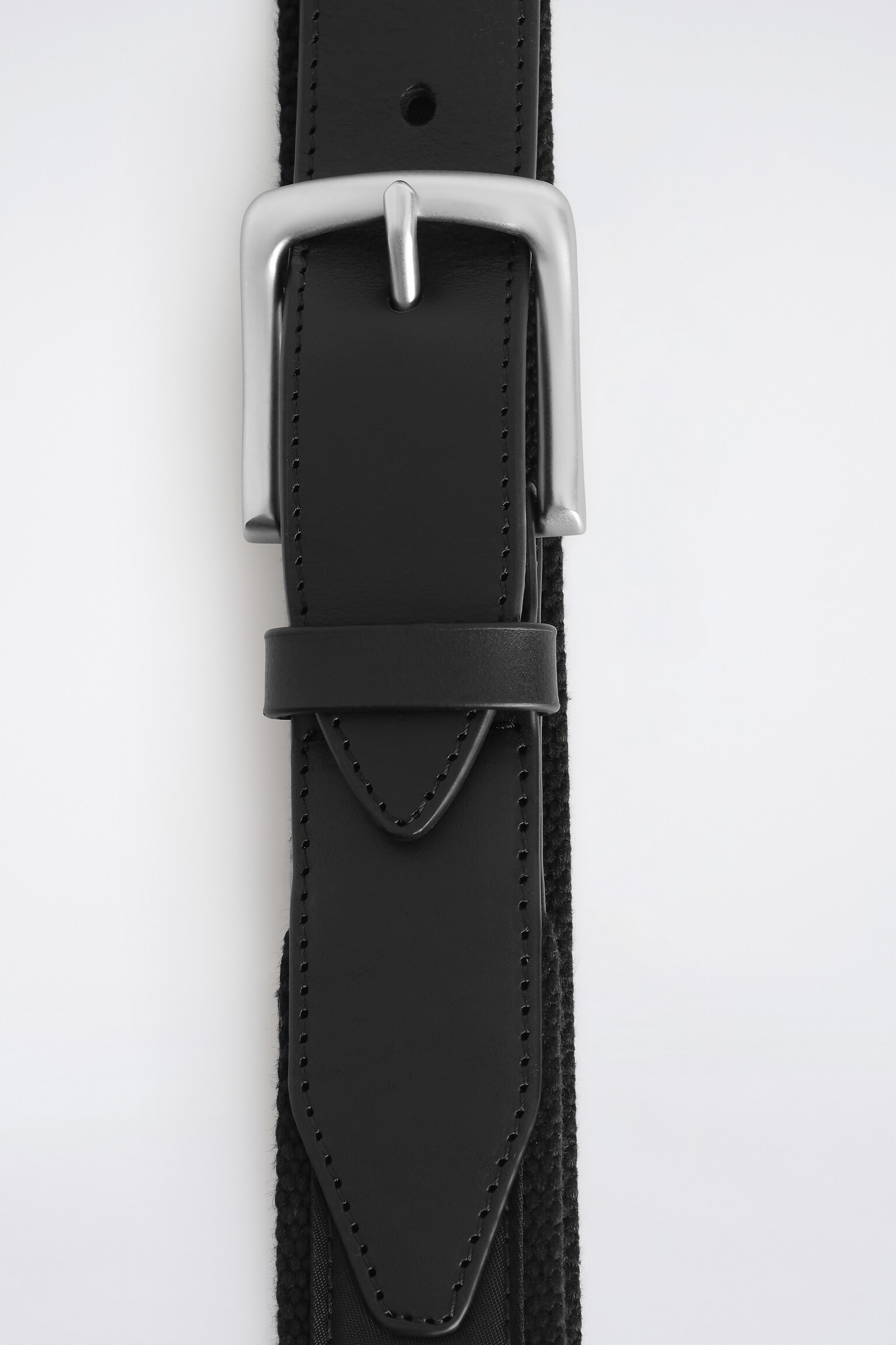 CINTO DE FITA COM ACABAMENTO EM COURO - PRETO/CINZA - 4