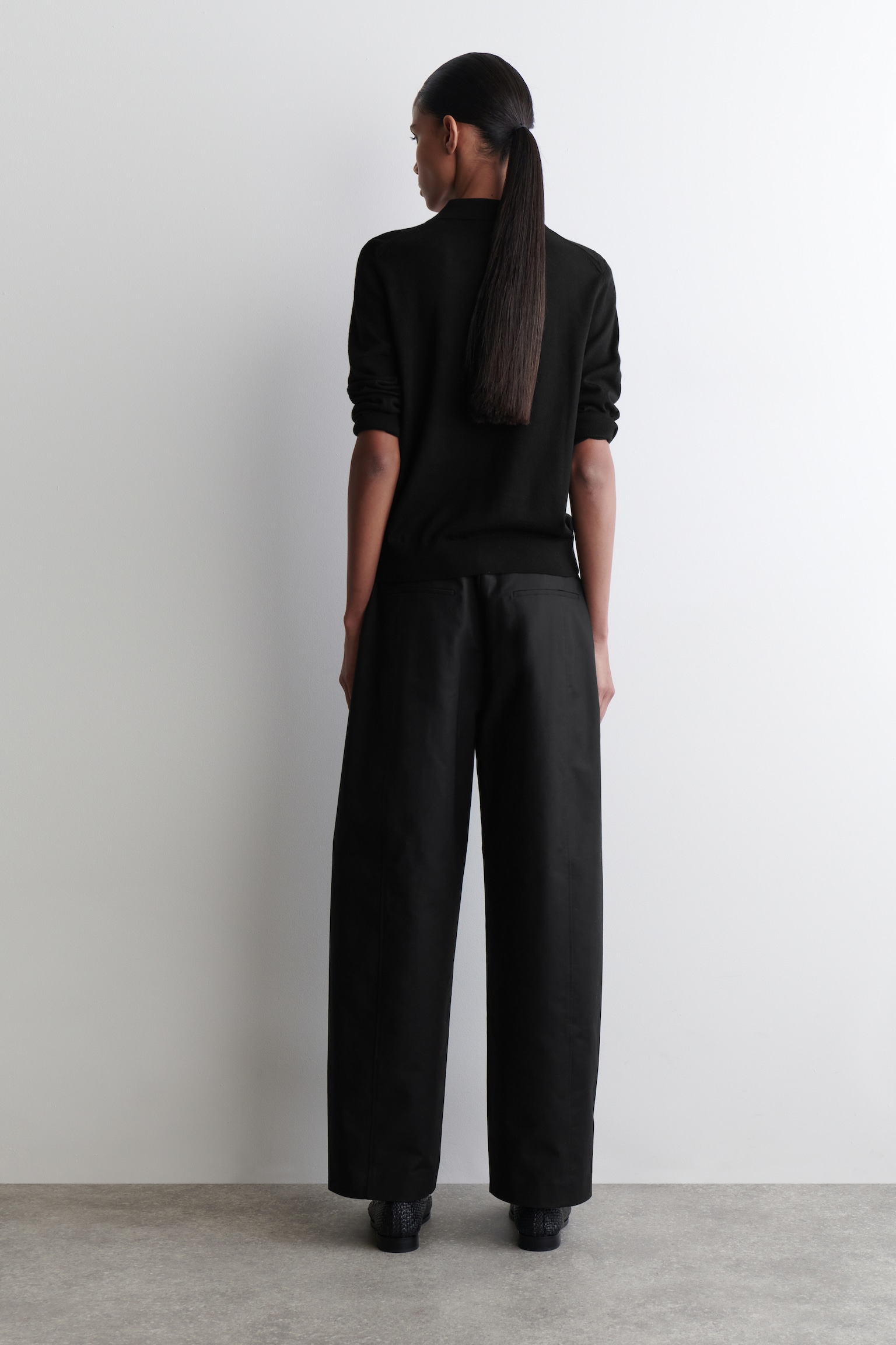 PANTALONI BARREL IN COTONE PIMA - NERO/BIANCO - 4