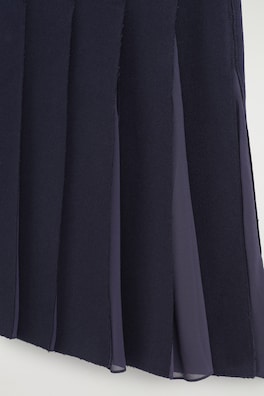BELTED PLEATED WOOL-BLEND SKIRT — NAVY 7