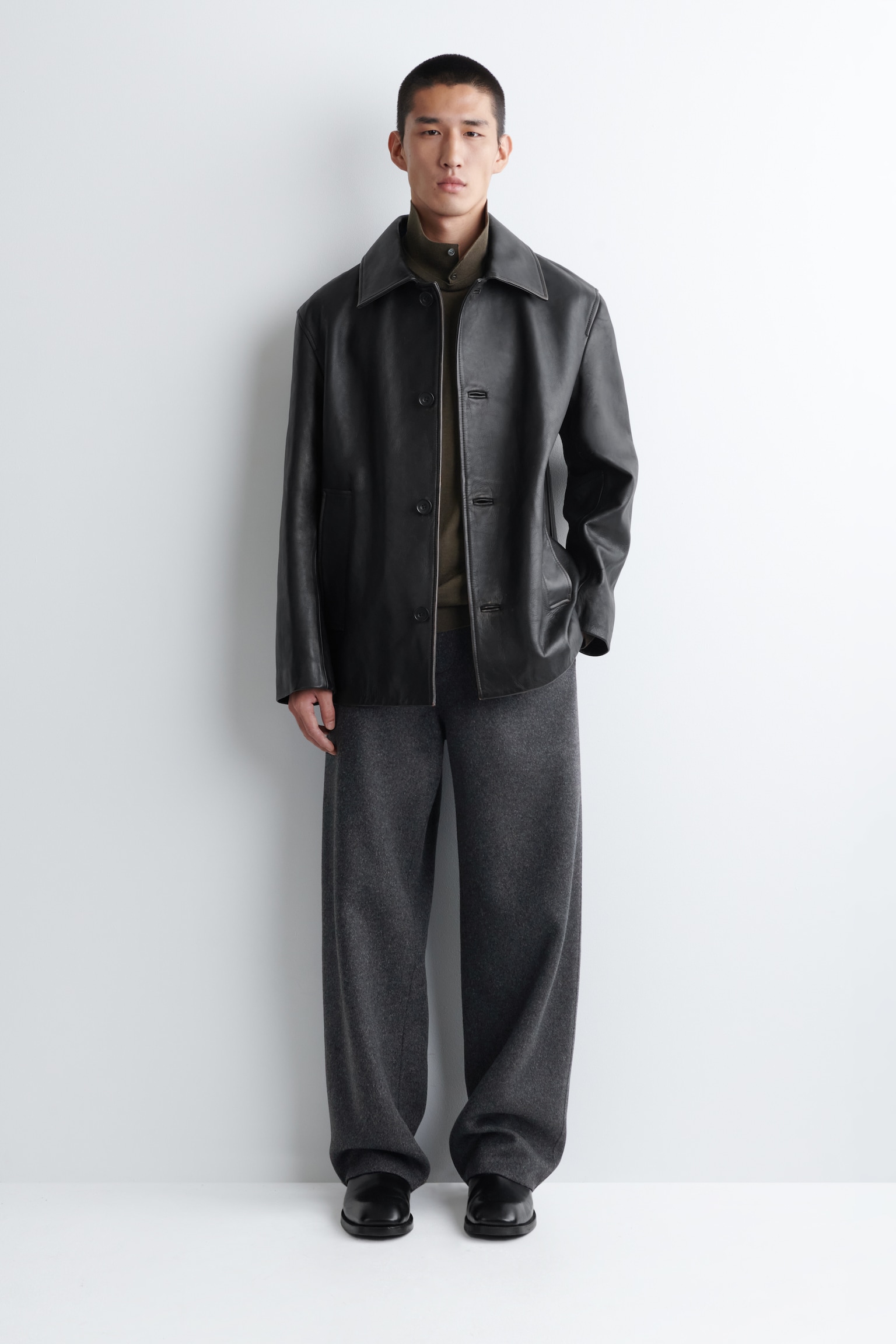 BURNISHED-LEATHER JACKET - BLACK