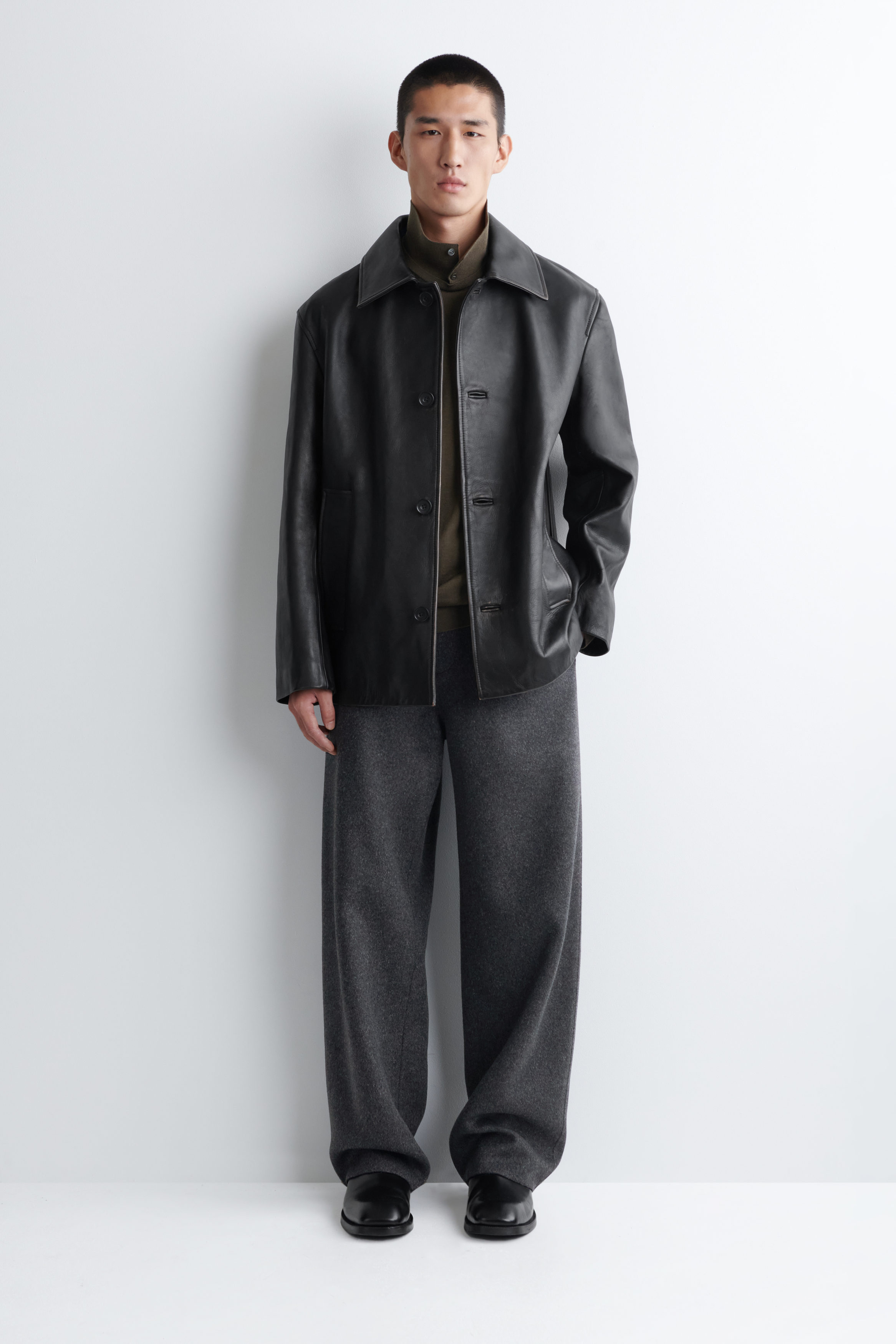 BURNISHED-LEATHER JACKET - BLACK | COS