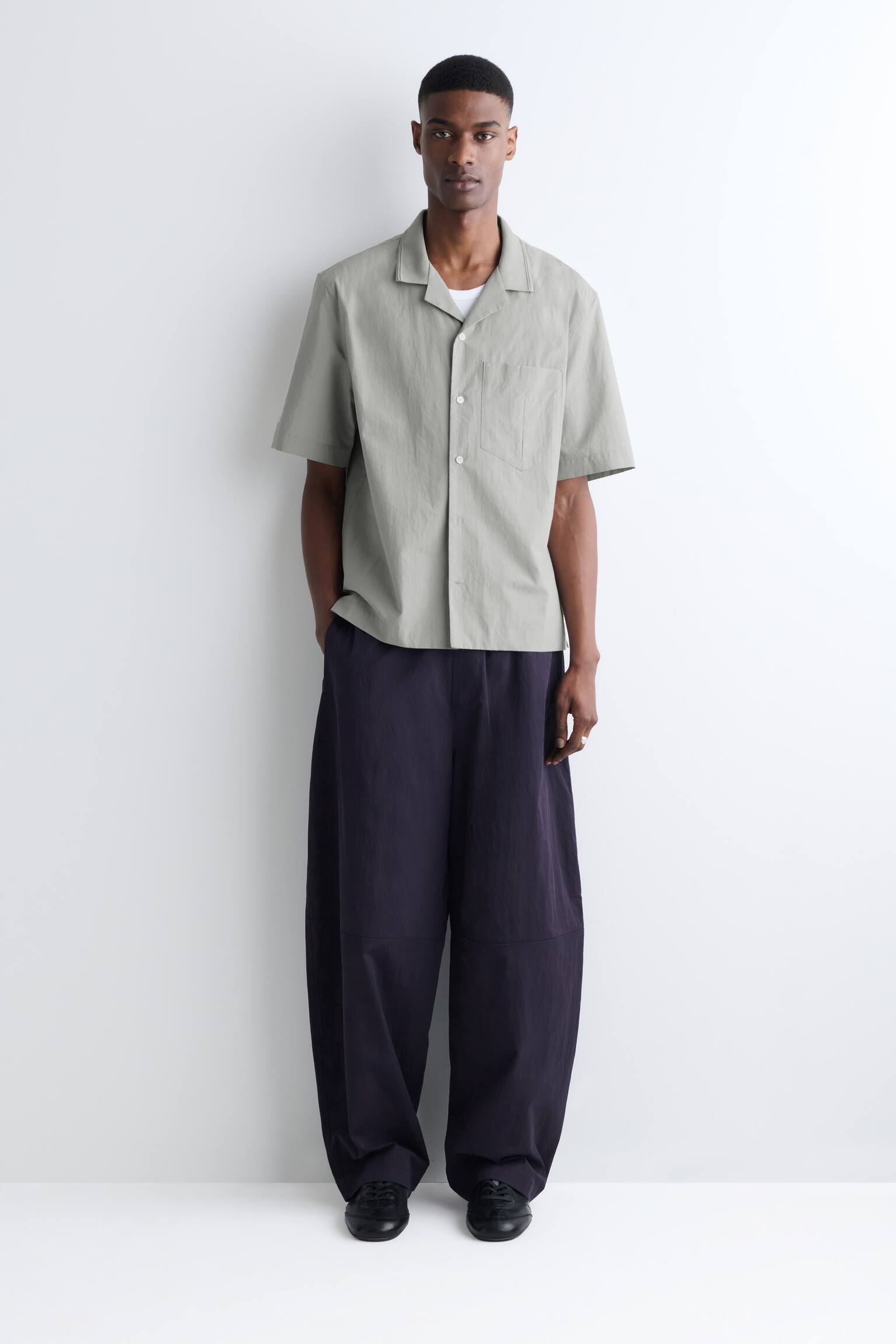 Bavlněná košile s camp límečkem - SVĚTLE ŠEDÁ/ČERNÁ - 3