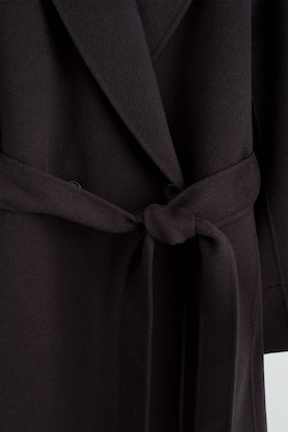 SHAWL-COLLAR DOUBLE-FACED WOOL LONG COAT — DARK BROWN 6