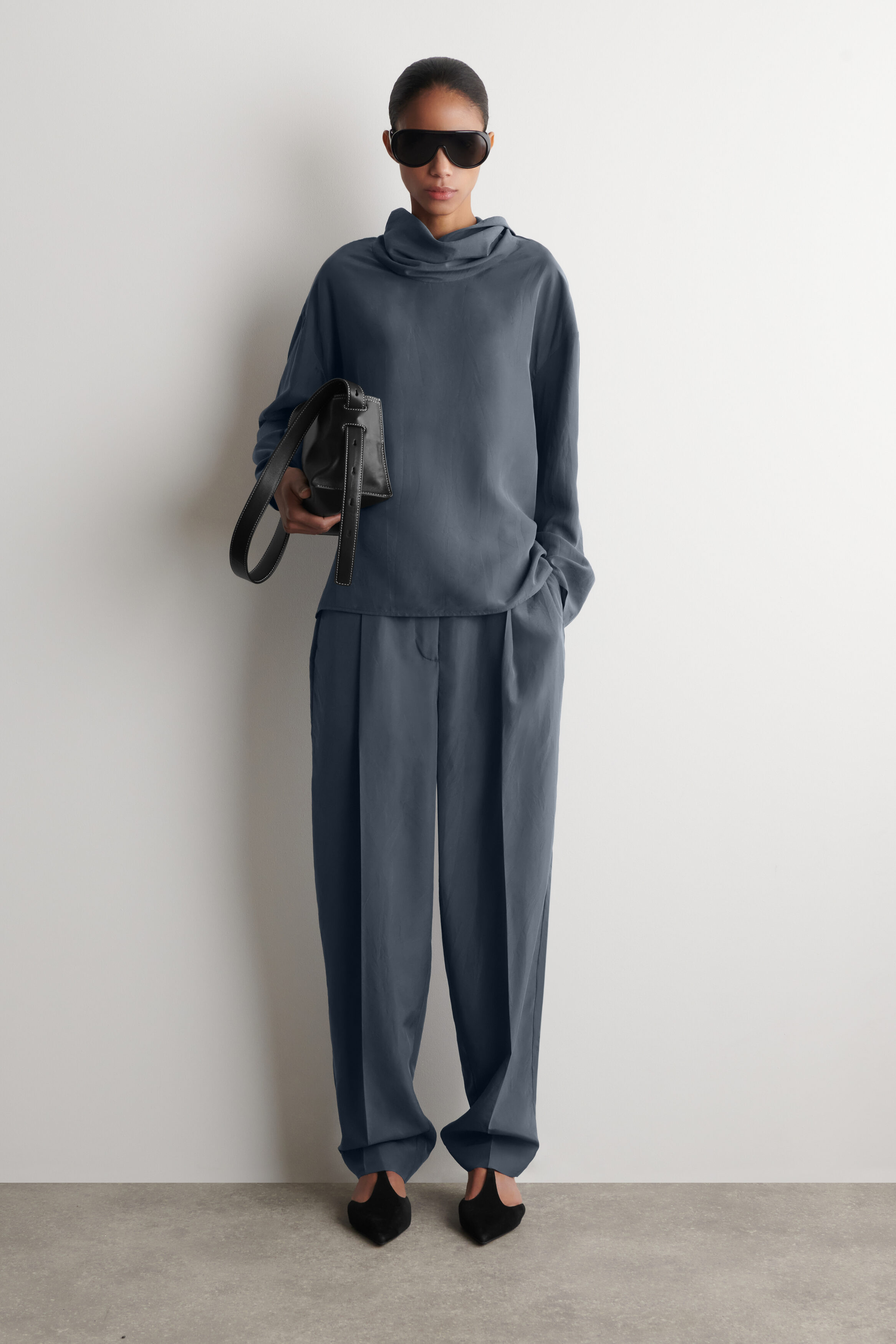 WASHED-SILK MOCK-NECK TOP - BLUE | COS US