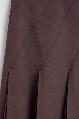 PLEATED COTTON-LINEN MIDI SKIRT — BURGUNDY 5