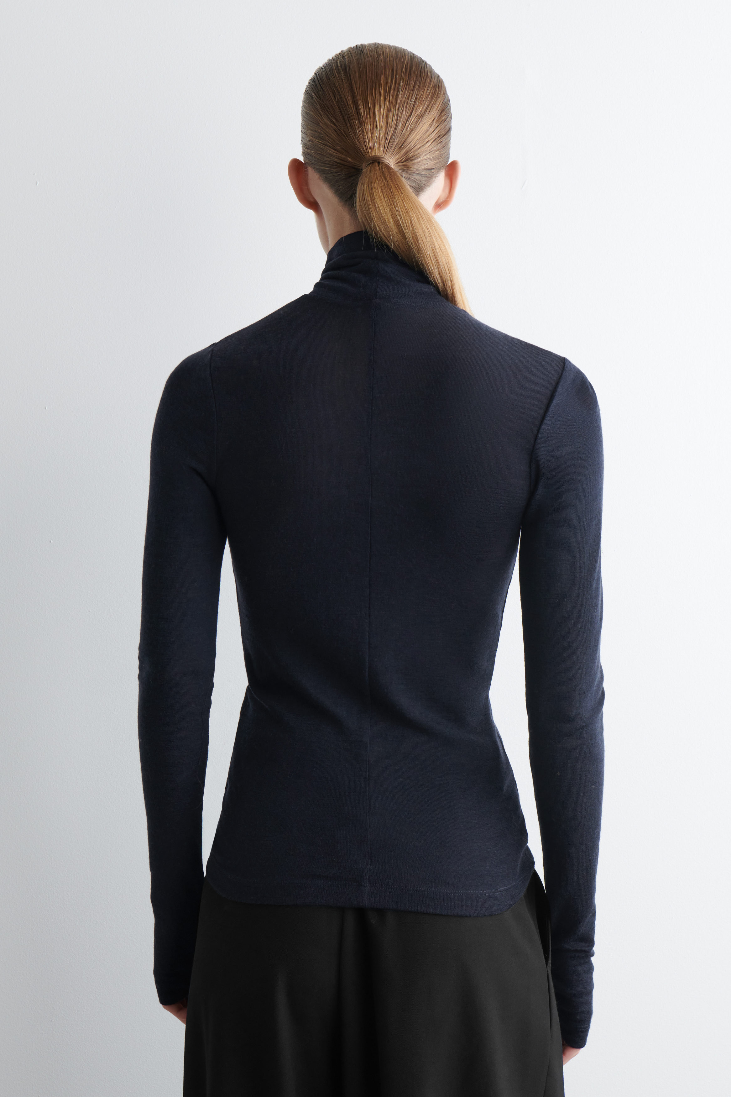 MERINO WOOL HIGH-NECK TOP - NAVY | COS