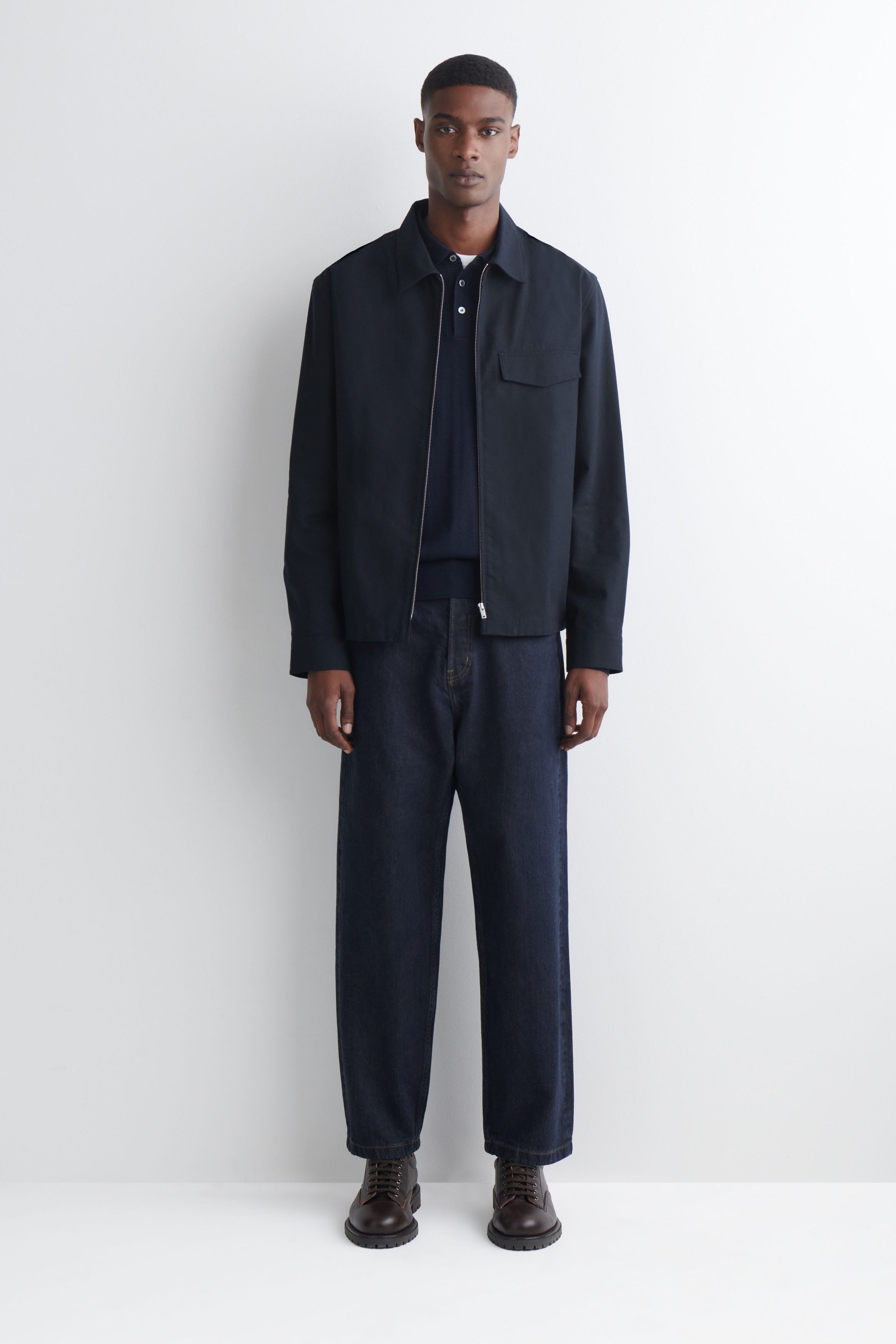 Coshian① COTTON ZIPPED OVERSHIRT - NAVY | COS AU