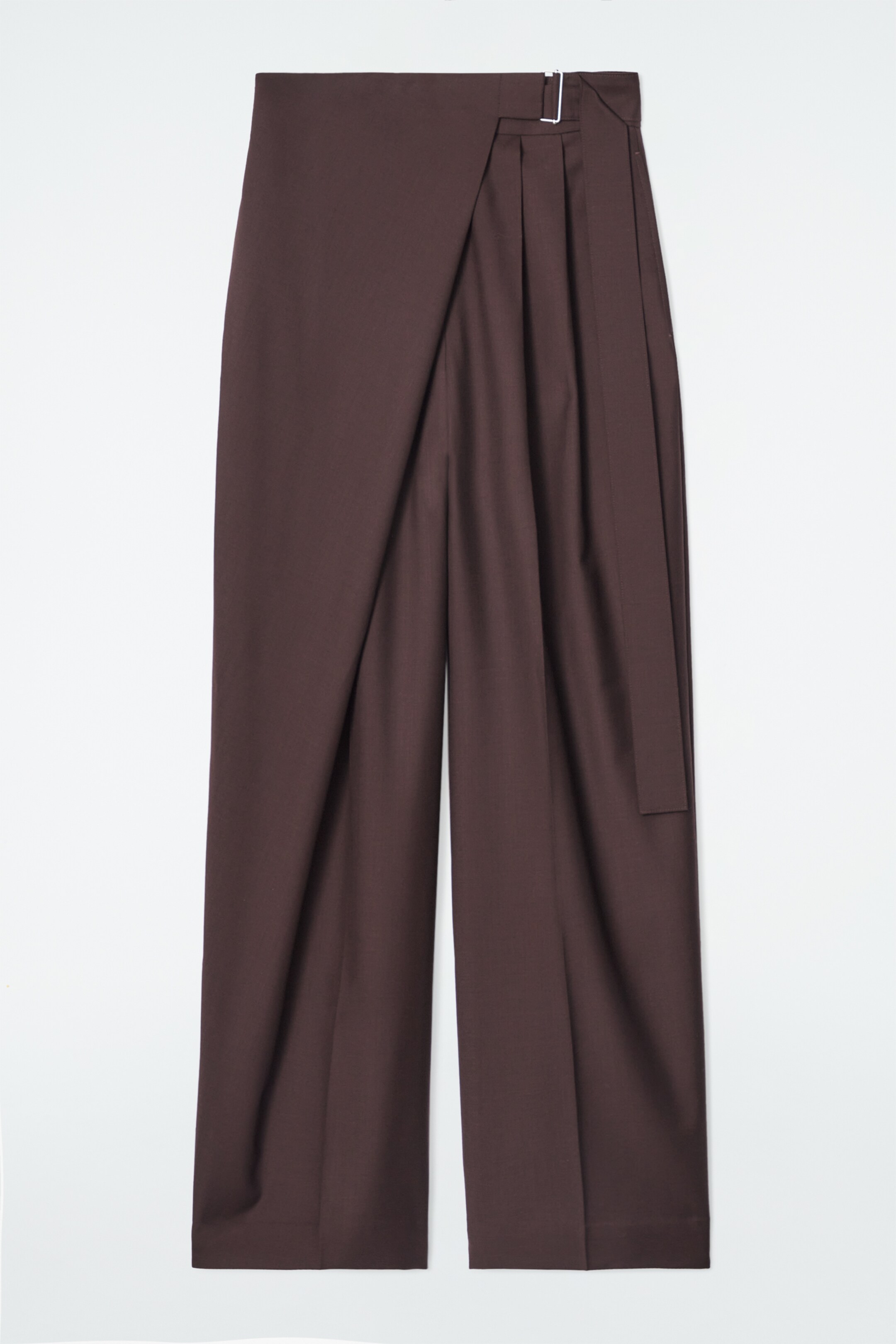 View larger image: RELAXED BELTED WRAP-FRONT WOOL TROUSERS - DARK RED - Ladies | H&M GB 1