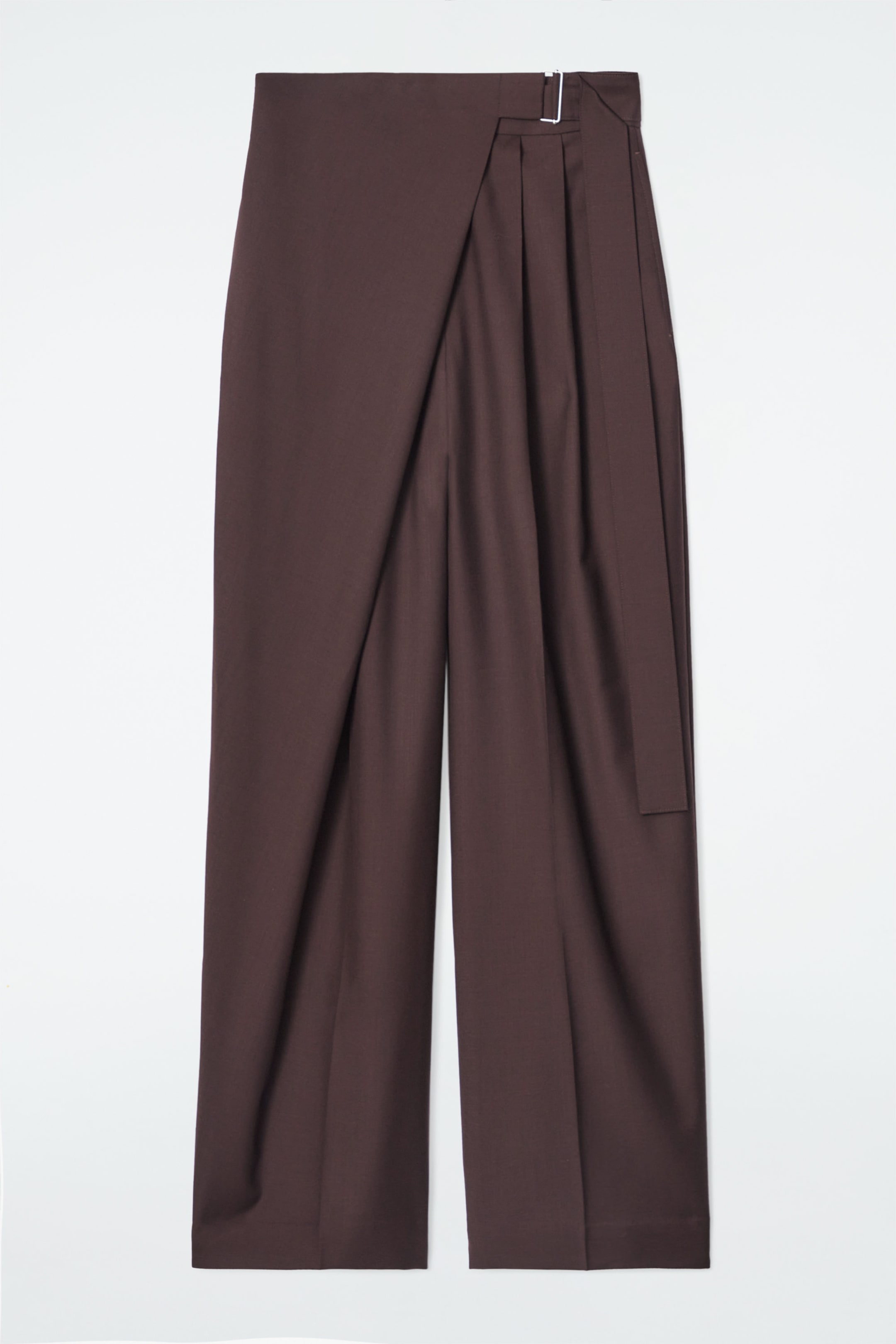 BELTED WRAPFRONT WOOL TROUSERS