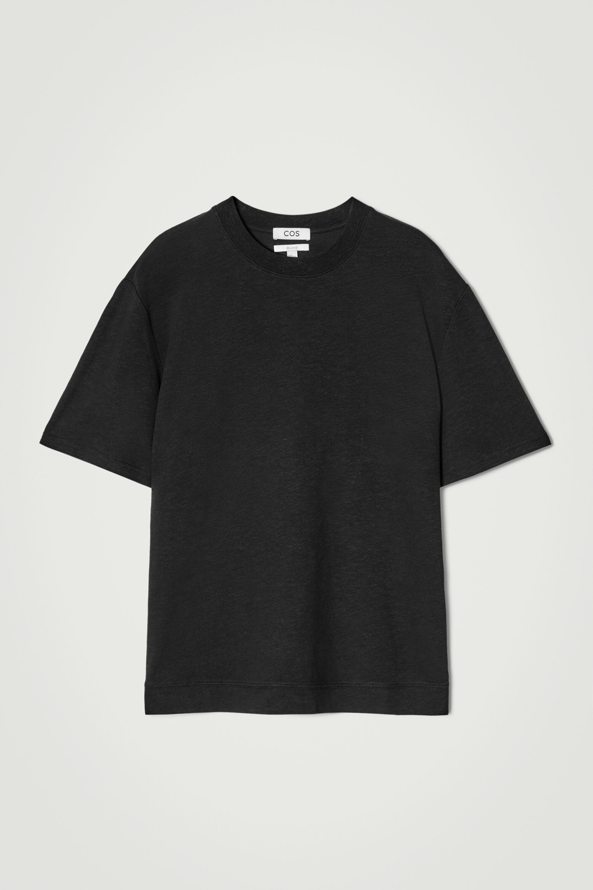 RELAXED SLUBBED COTTON-LINEN T-SHIRT - BLACK | COS
