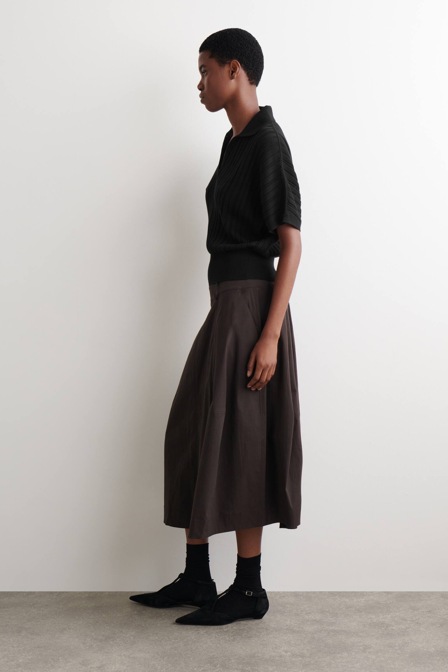 Плетено памучно поло с ажурна плетка - ЧЕРНО - 6