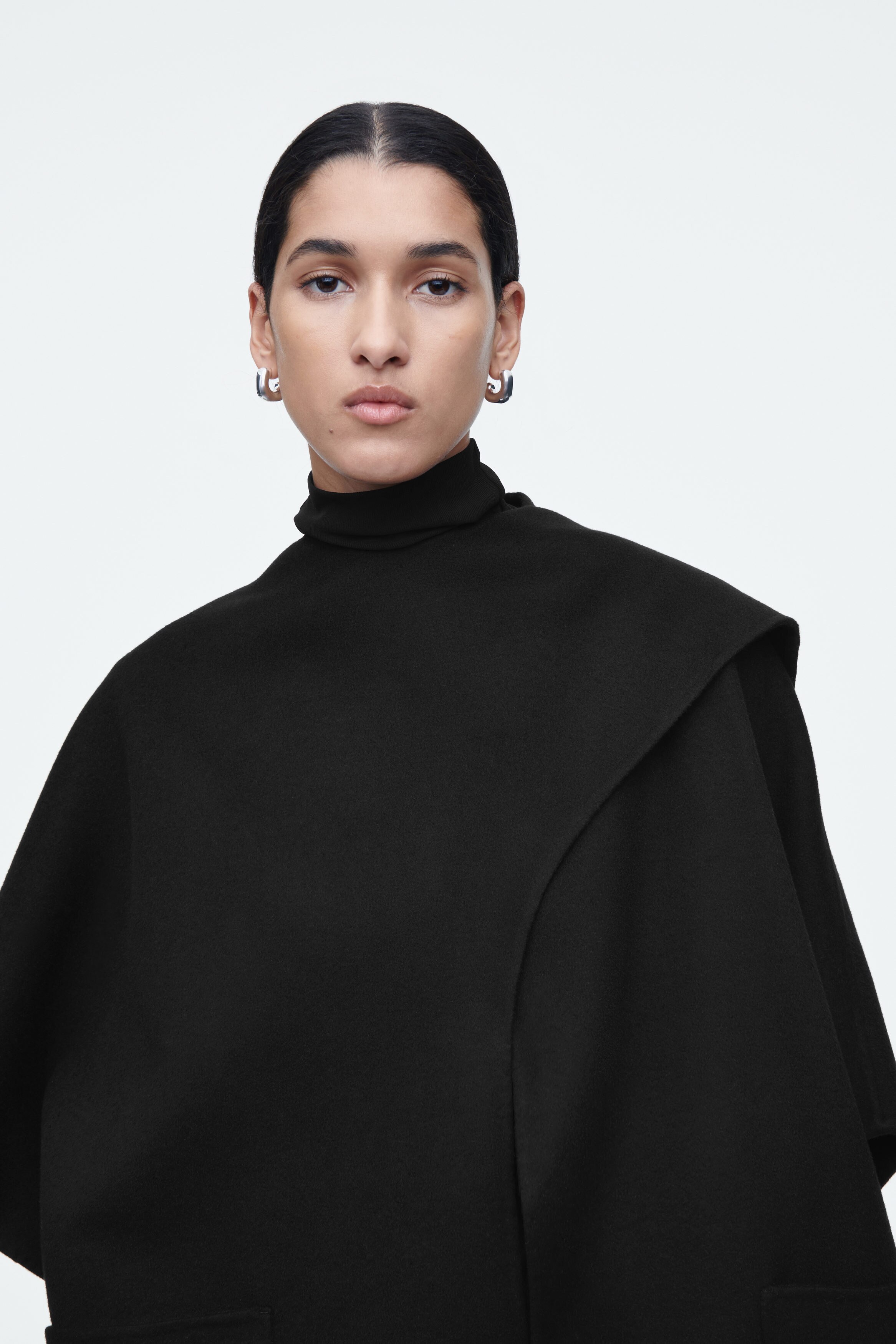 SCARF-DETAIL DOUBLE-FACED WOOL CAPE - BLACK | COS