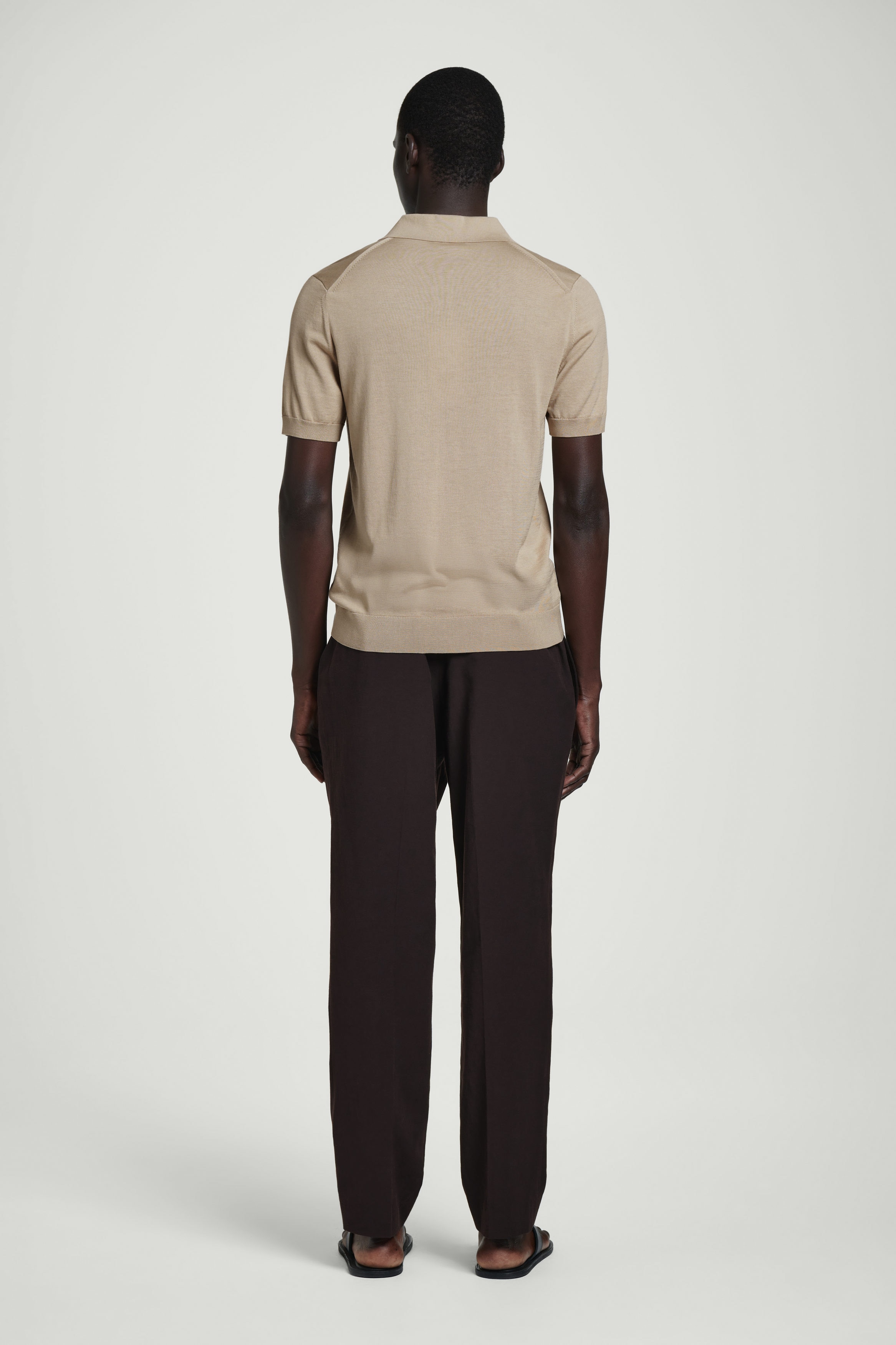 SLIM KNITTED SILK ZIPUP POLO SHIRT - MOLE | COS