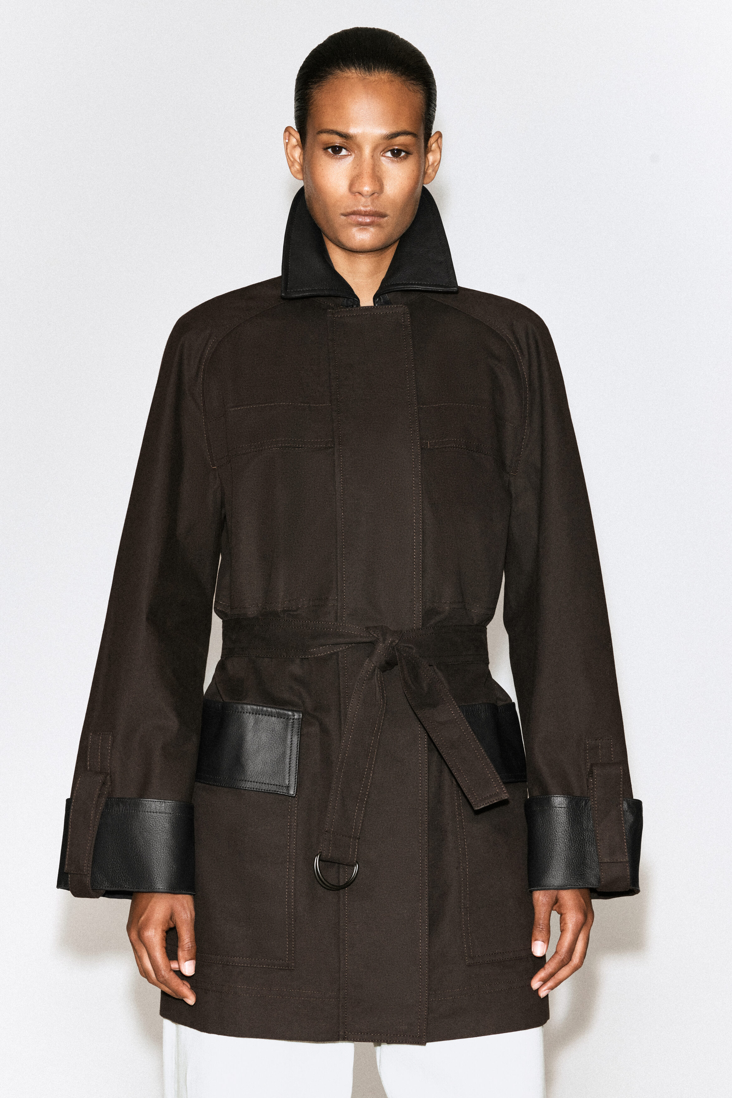 LEATHER-TRIMMED COTTON FIELD COAT - thumbnail 3