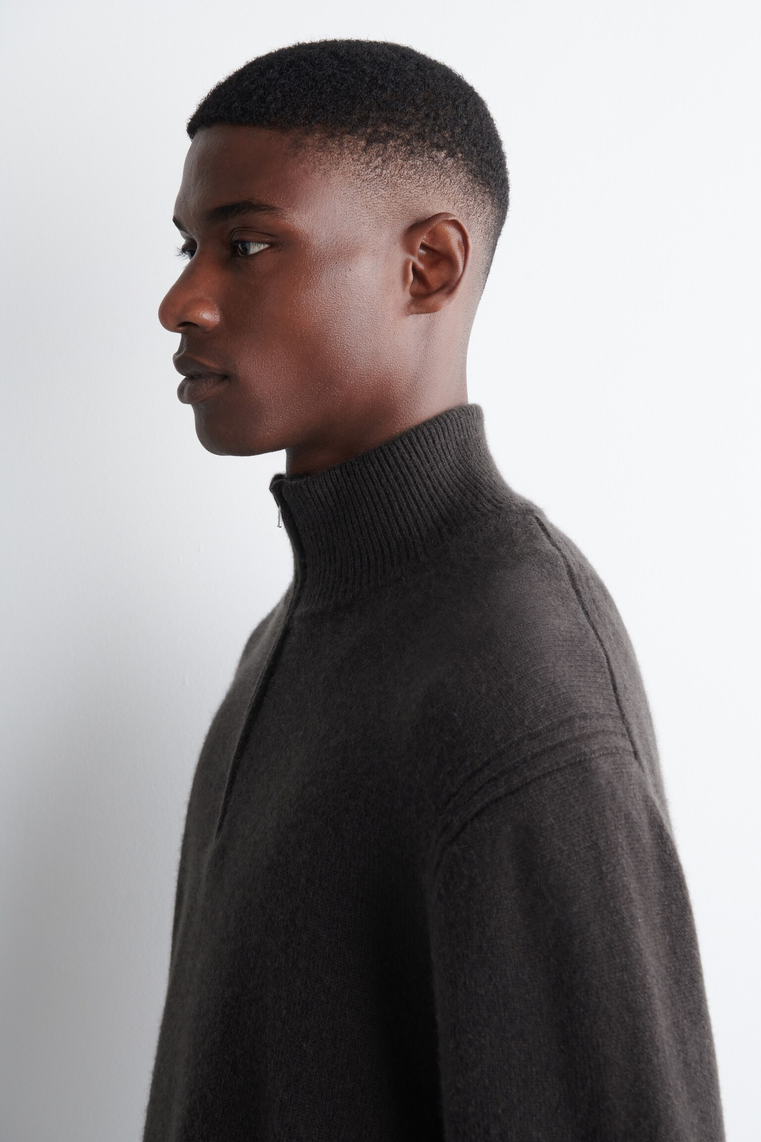 PULL ZIPPÉ EN CACHEMIRE - BRUN FONCÉ/GRIS - 4