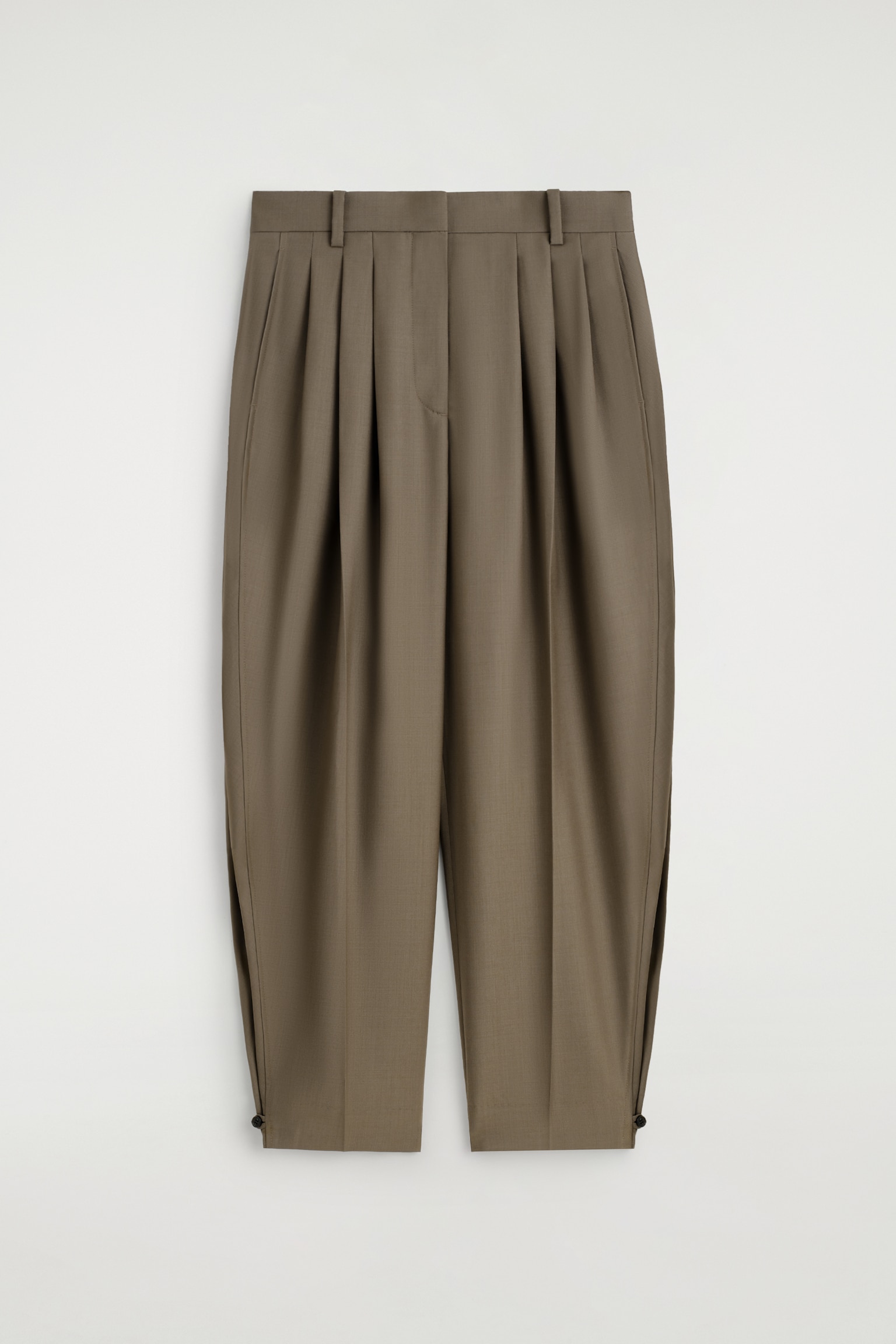 PANTALÓN DE PINZAS BARREL-LEG DE LANA - BEIGE OSCURO - 2