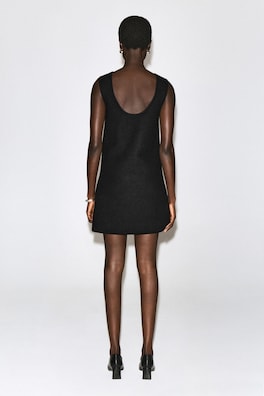 LEATHER-PATCH BOILED-WOOL MINI DRESS — BLACK 4