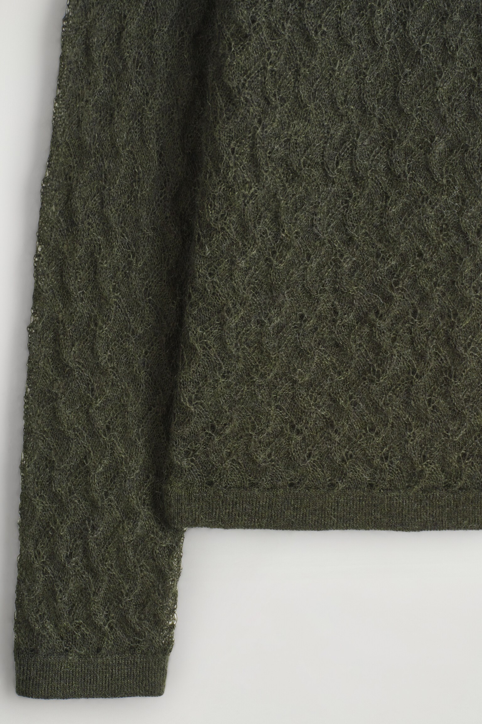 PULLOVER AUS MOHAIR MIT POINTELLE-MUSTER - DUNKELGRÜN/ELFENBEIN - 5