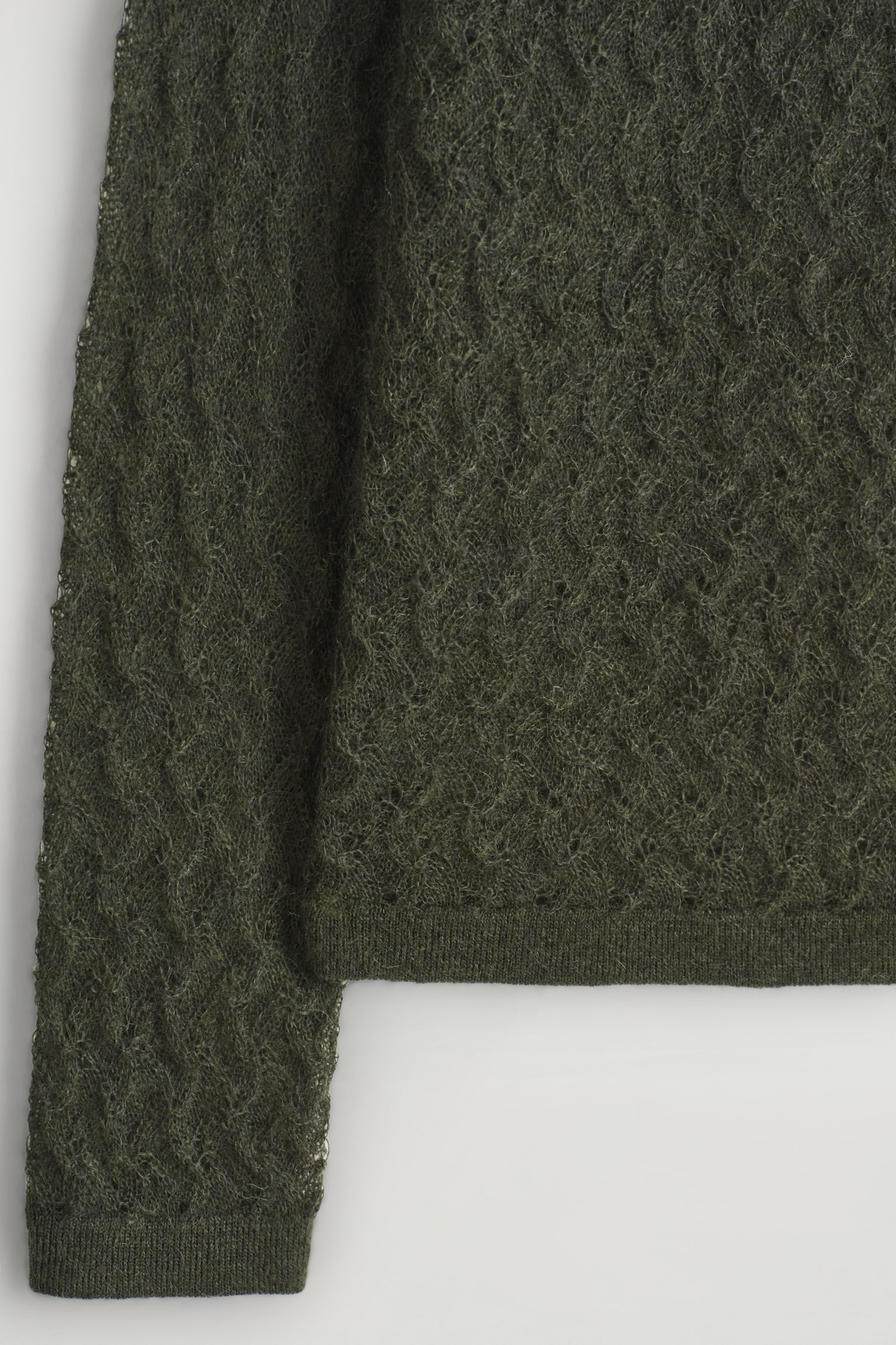 MAGLIONE IN MOHAIR CON LAVORAZIONE TRAFORATA - VERDE SCURO/AVORIO - 3