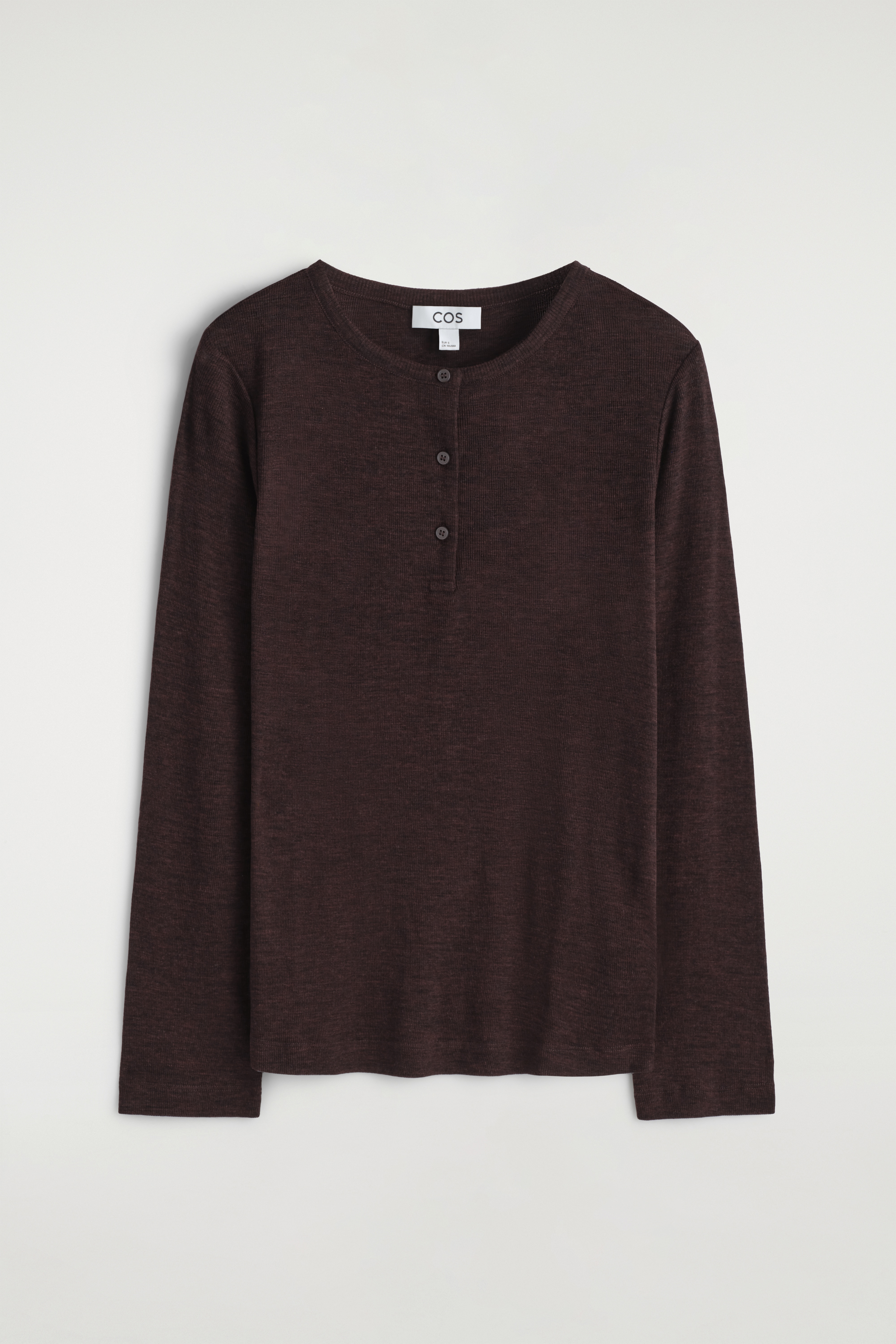 RIBBED WOOL HENLEY TOP - BROWN MÉLANGE/IVORY