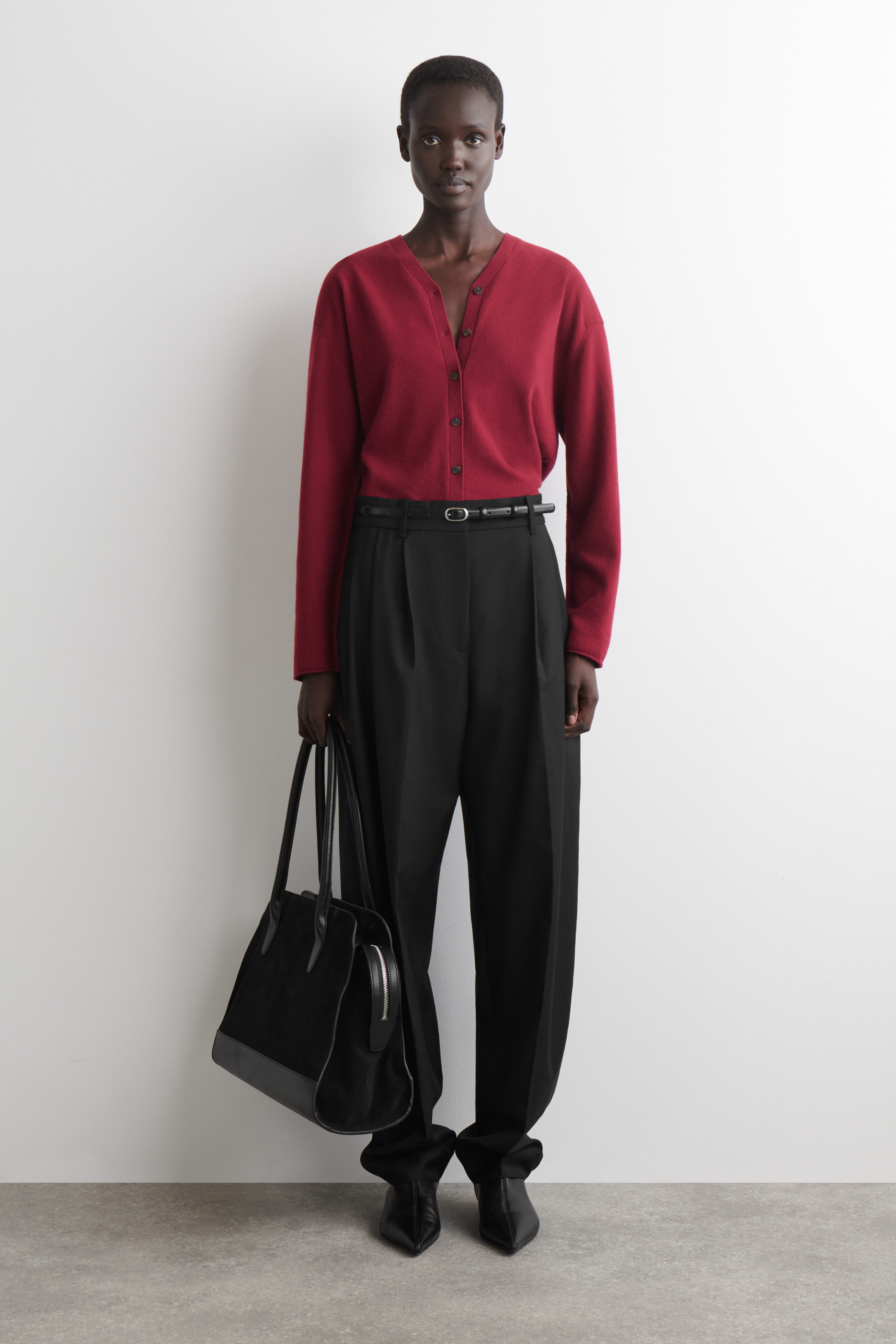 MERINO WOOL V-NECK CARDIGAN - RED | COS US