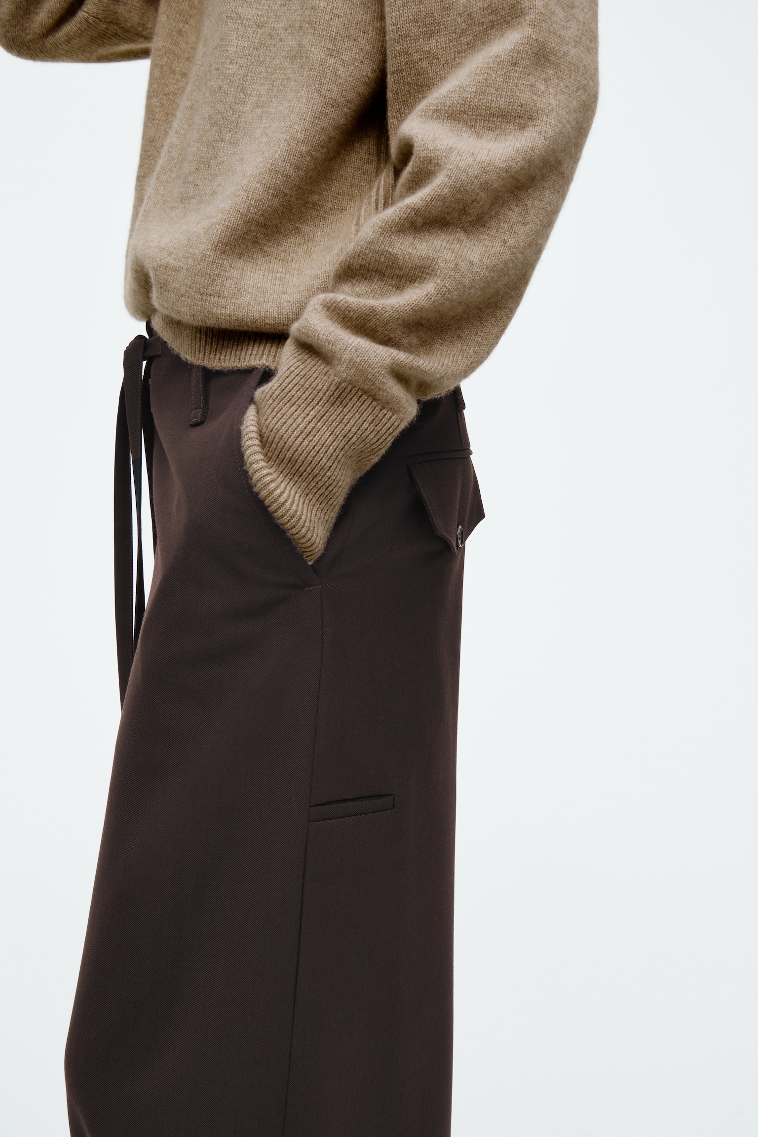 PANTALON BARREL TAILLE AJUSTABLE EN SERGÉ - BRUN FONCÉ - 4