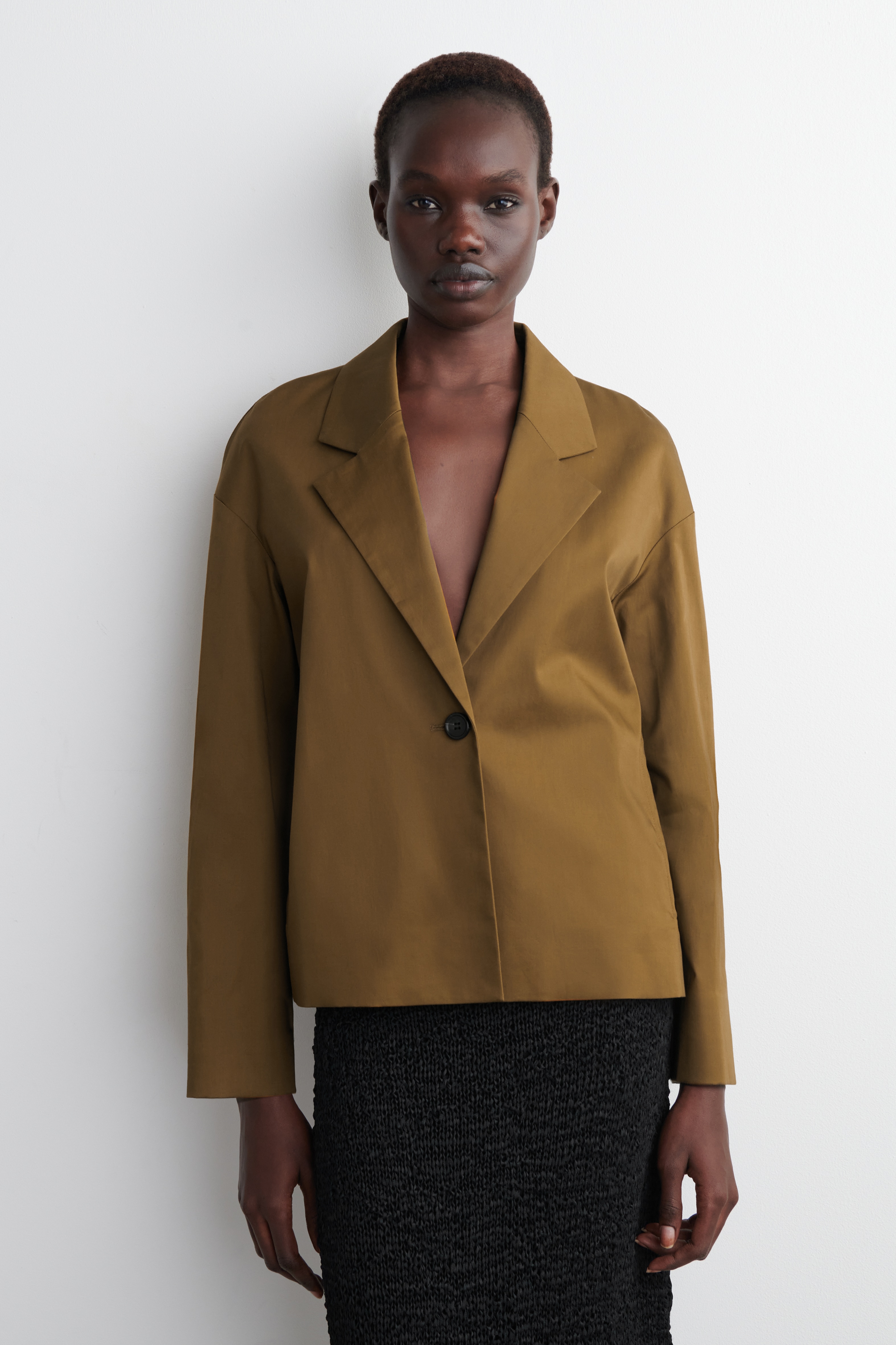 ENKELKNOP KATOEN BLAZER - BRUIN