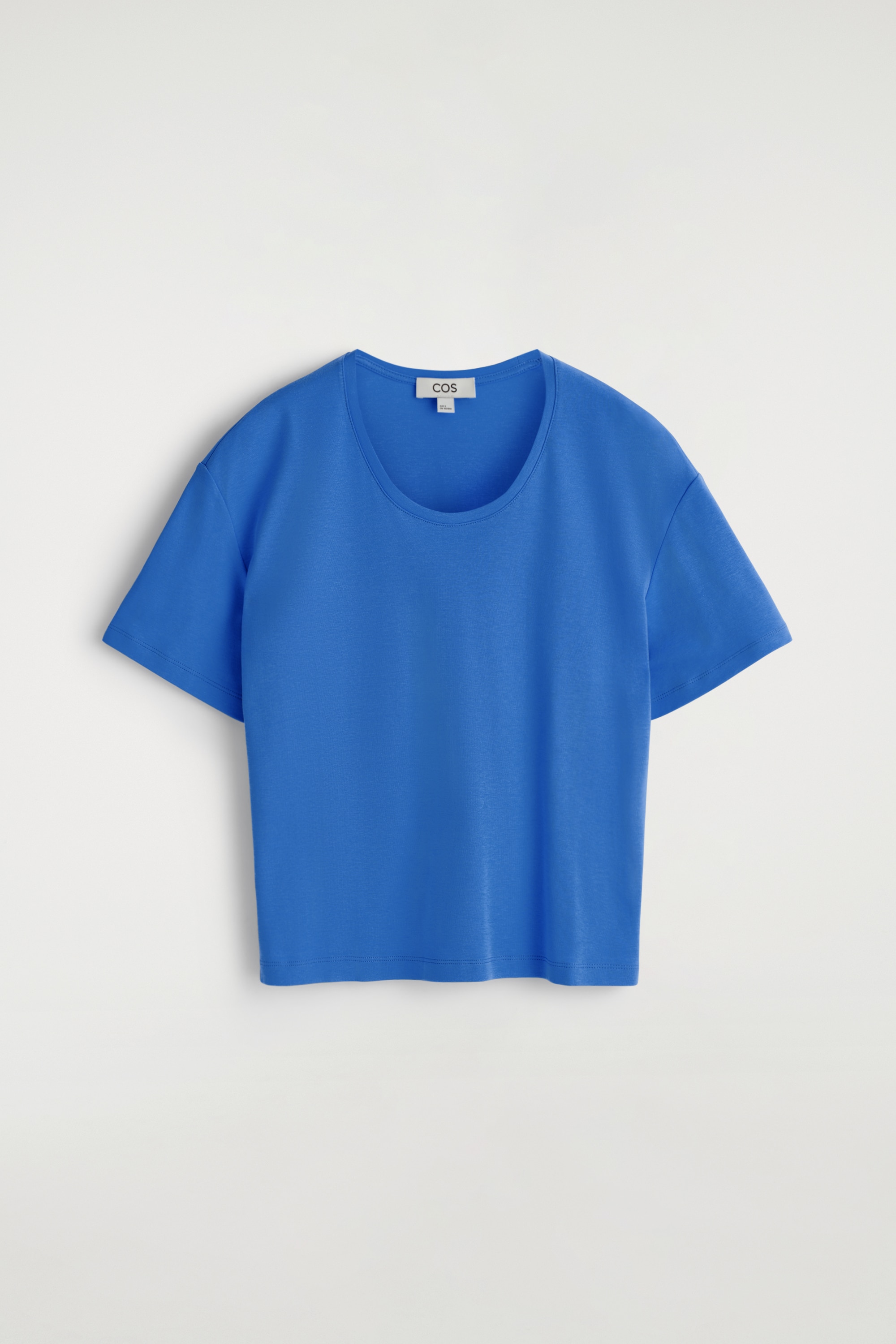 T-SHIRT IN COTONE CON SCOLLO A U - BLU/BIANCO/MARRONE