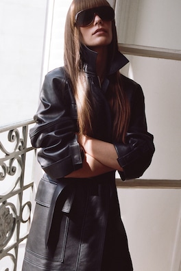 BELTED LEATHER WORKWEAR JACKET — BLACK 9