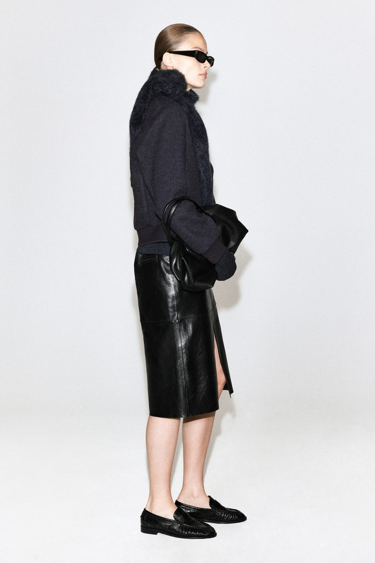 BOILED WOOL-BLEND BOMBER JACKET — CHARCOAL MÉLANGE