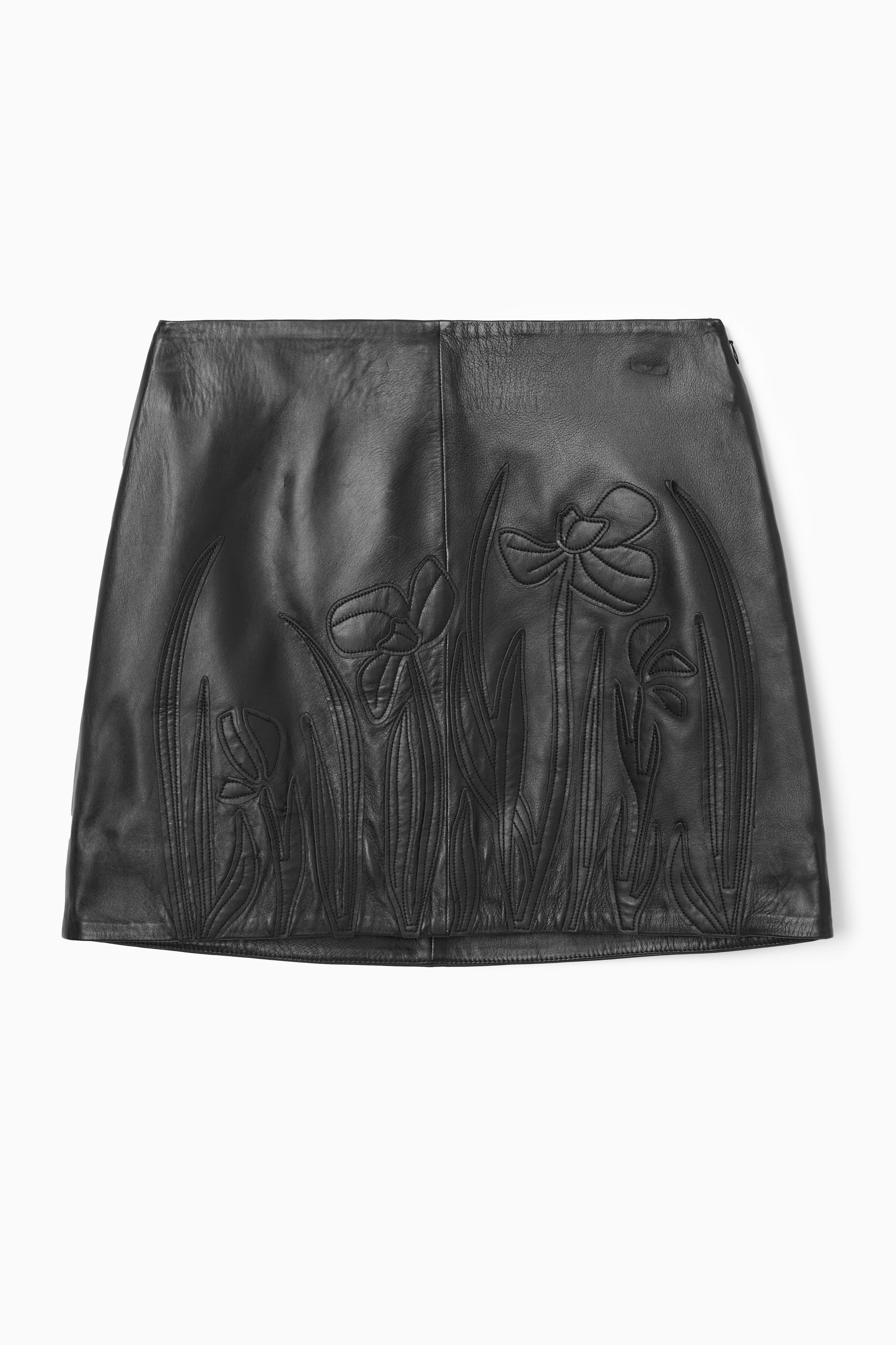 APPLIQUÉD LEATHER MINI SKIRT - BLACK | COS
