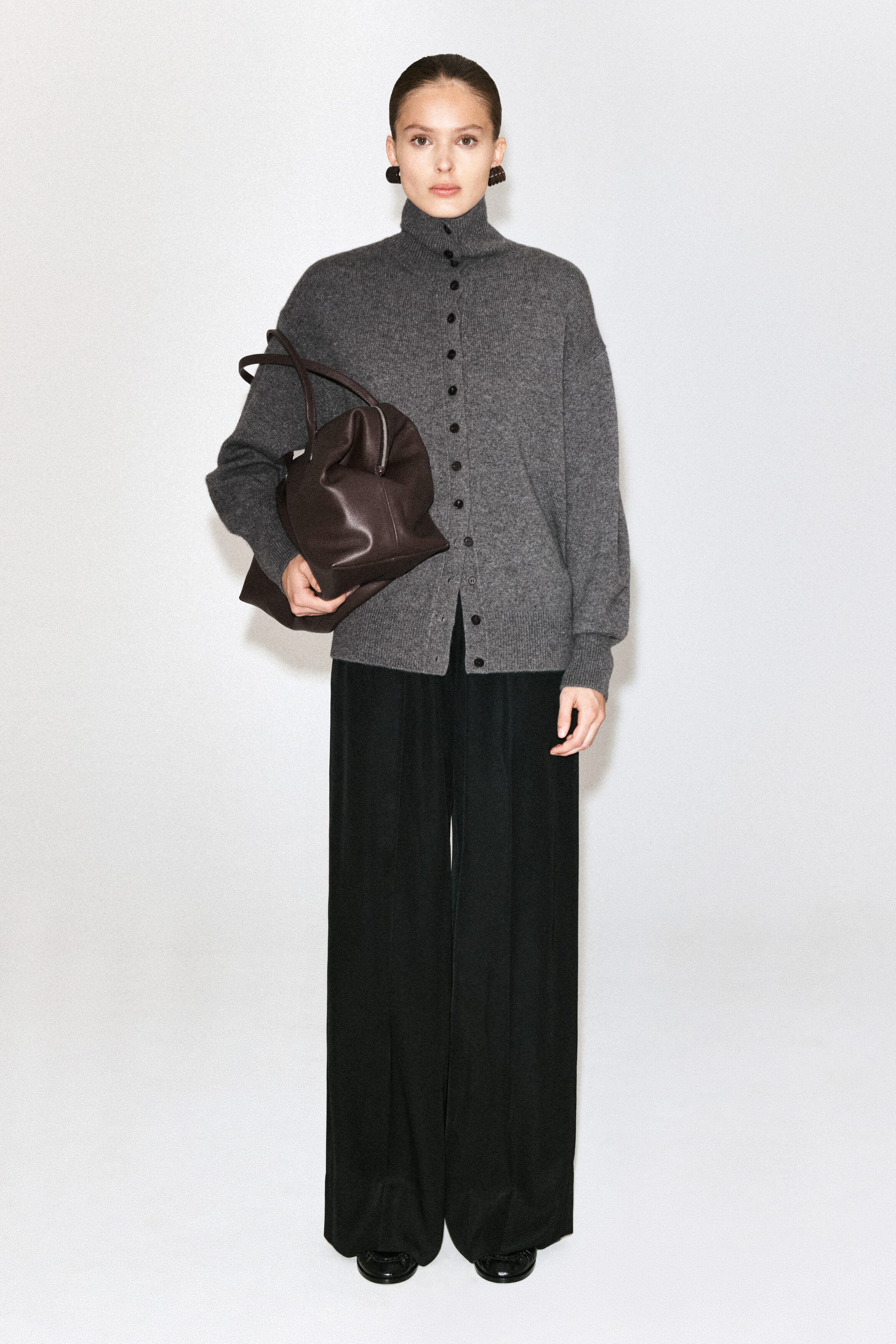 SCULPTED CASHMERE MOCK-NECK CARDIGAN - GRAY MÉLANGE | COS US