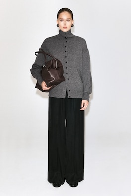 SCULPTED PURE CASHMERE MOCK-NECK CARDIGAN — GRAY MÉLANGE 2