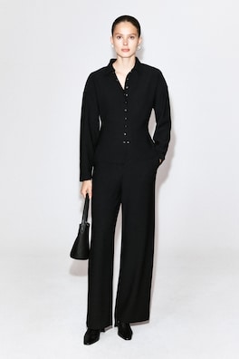 WAISTED CREPE-JERSEY SHIRT — BLACK 3