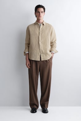 RELAXED LINEN SHIRT — BEIGE / STRIPED 2