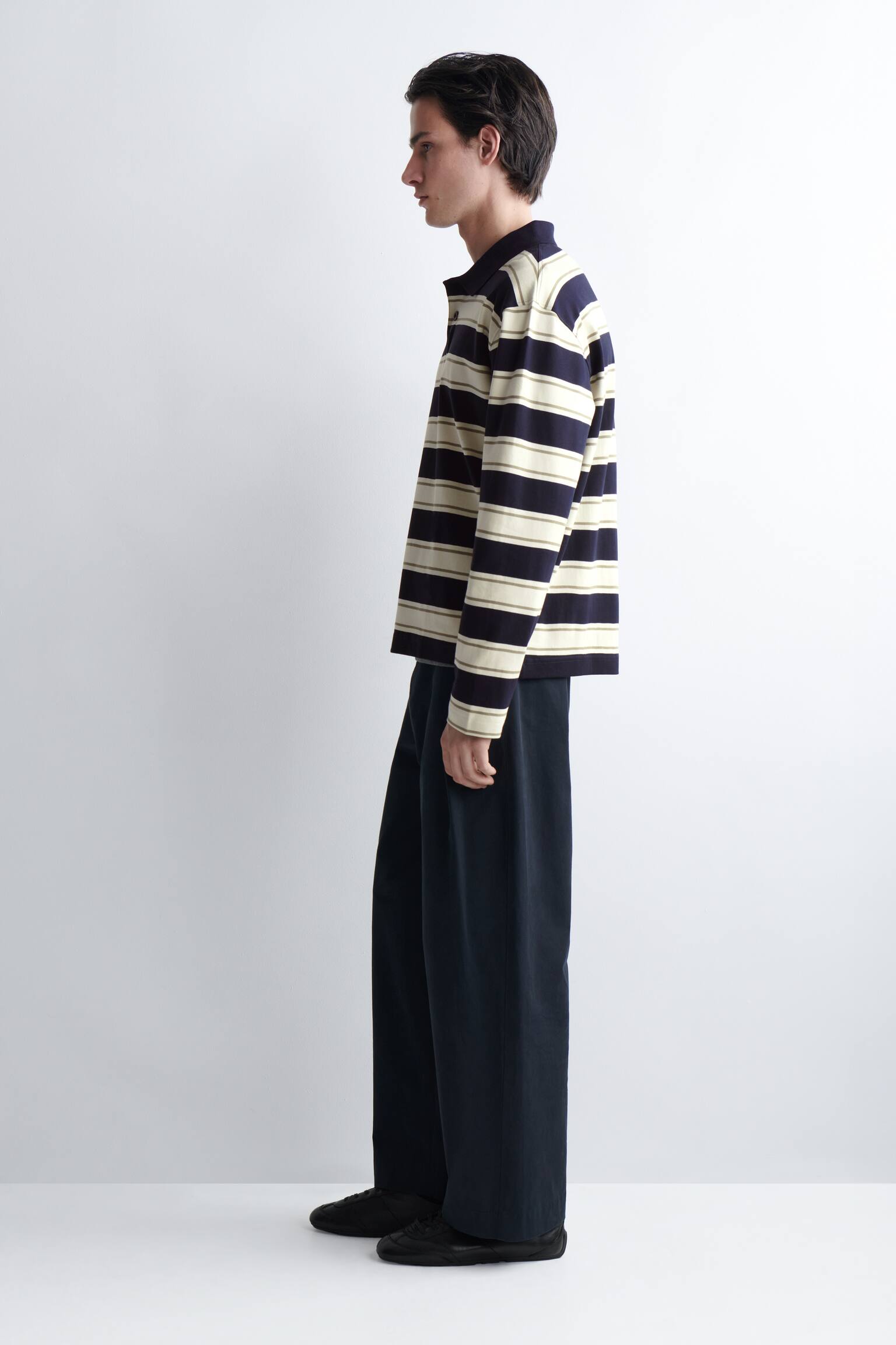 INTERLOCK BOMULDS POLOSKJORTE - ECRU / NAVY / STRIBET/ECRU - 7