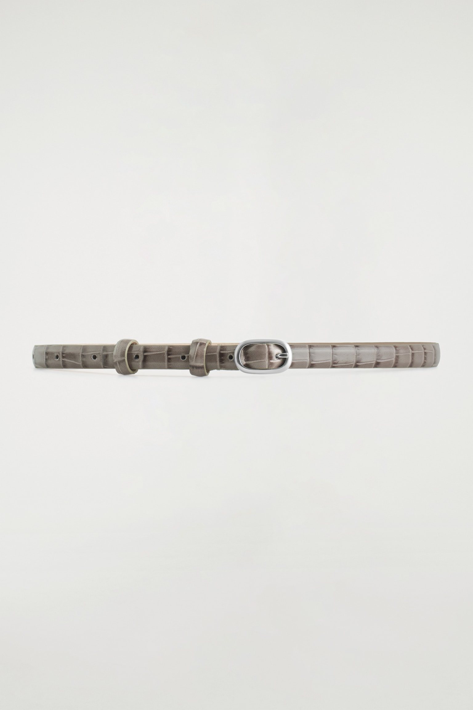 CEINTURE FINE EN CUIR EMBOSSÉ CROCO - BEIGE/BRUN - 2