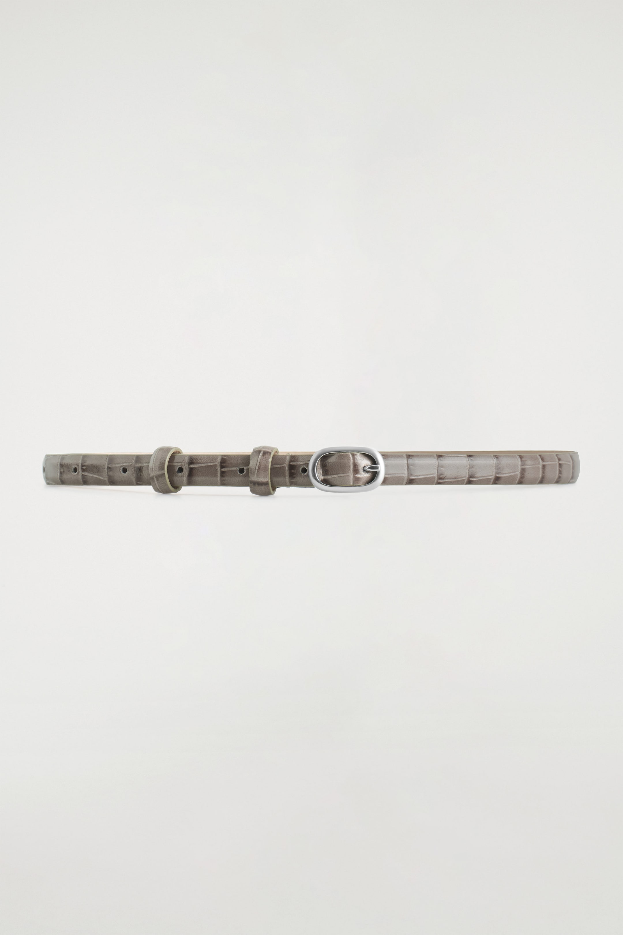 SLIM CROC-EFFECT LEATHER BELT
