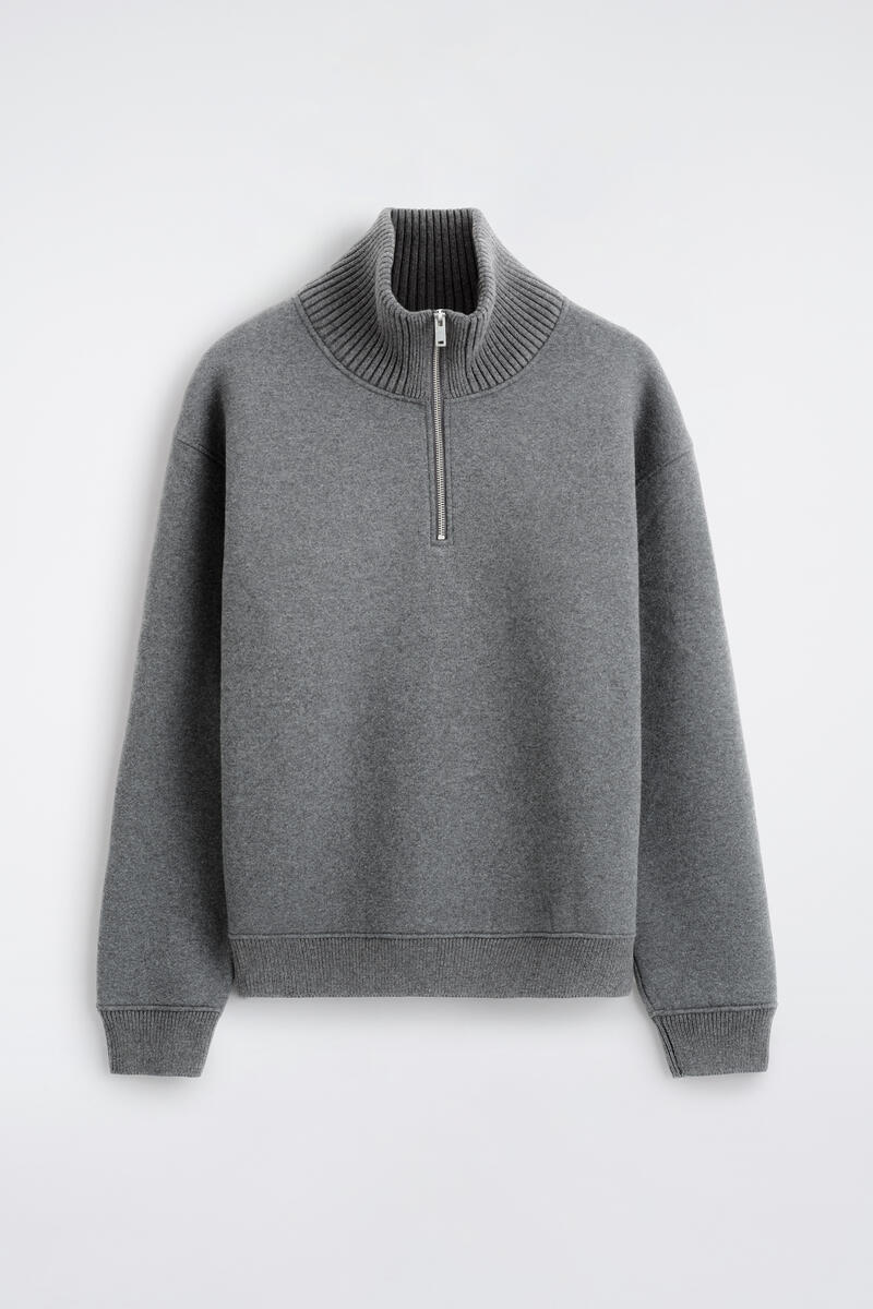 Cotton-Wool Jersey Zip-Up Sweater