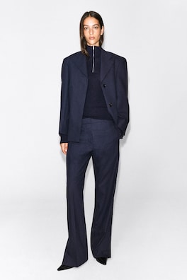 WOOL-BLEND FLARED PANTS — NAVY 2
