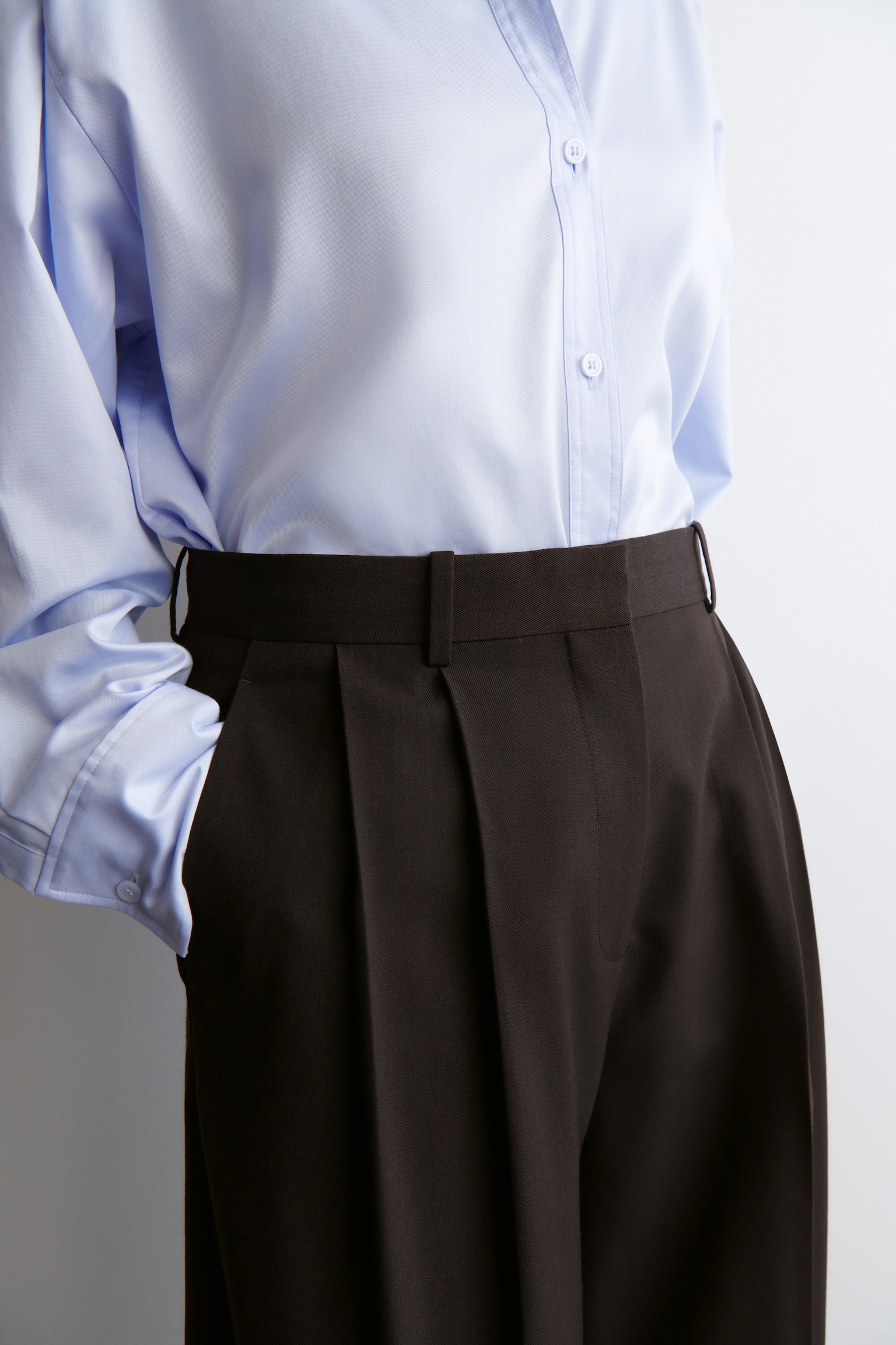 PANTALON LARGE EN SERGÉ DÉCONTRACTÉ - BRUN FONCÉ/NOIR/BLEU/GRIS/TAUPE/ROSE - 5
