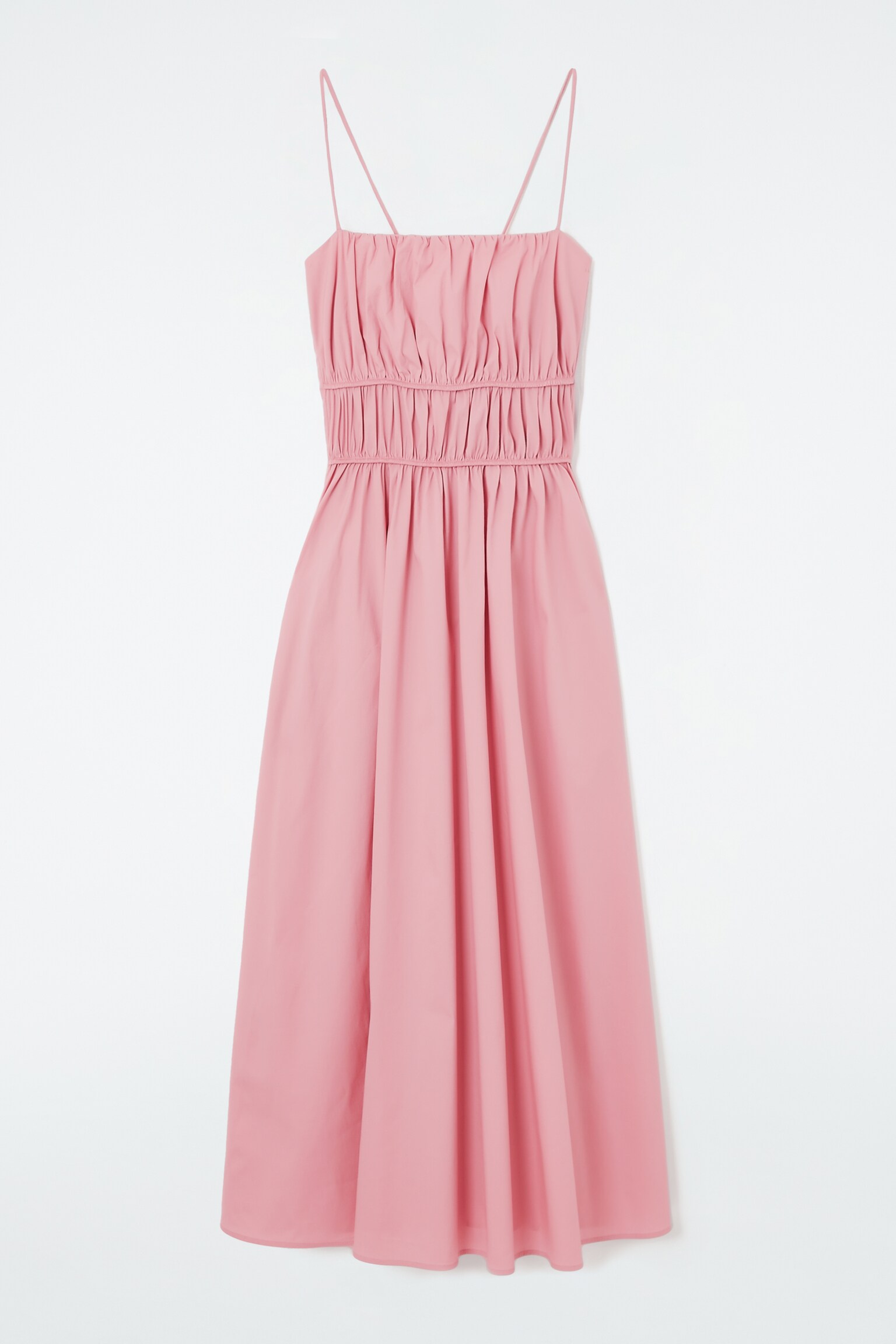 GATHERED COTTON MIDI DRESS - PINK/RED/BLACK