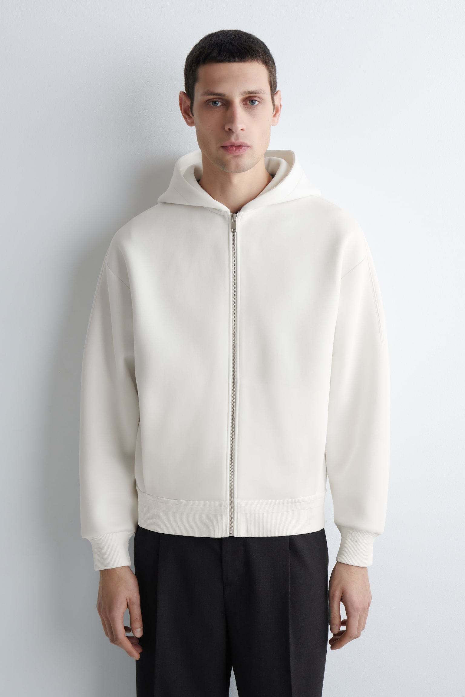 KAPUZENPULLOVER AUS BAUMWOLL-PIQUÉ - CREMEWEISS/BEIGE - 1